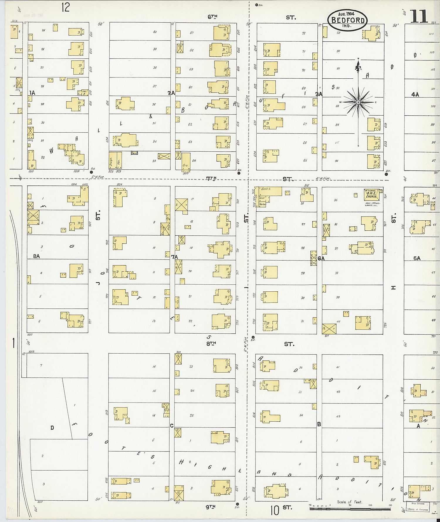 This old map of Bedford, Lawrence County, Indiana was created by Sanborn Map Company in 1904