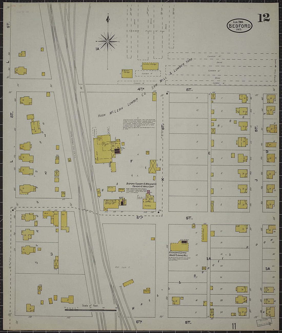 This old map of Bedford, Lawrence County, Indiana was created by Sanborn Map Company in 1904