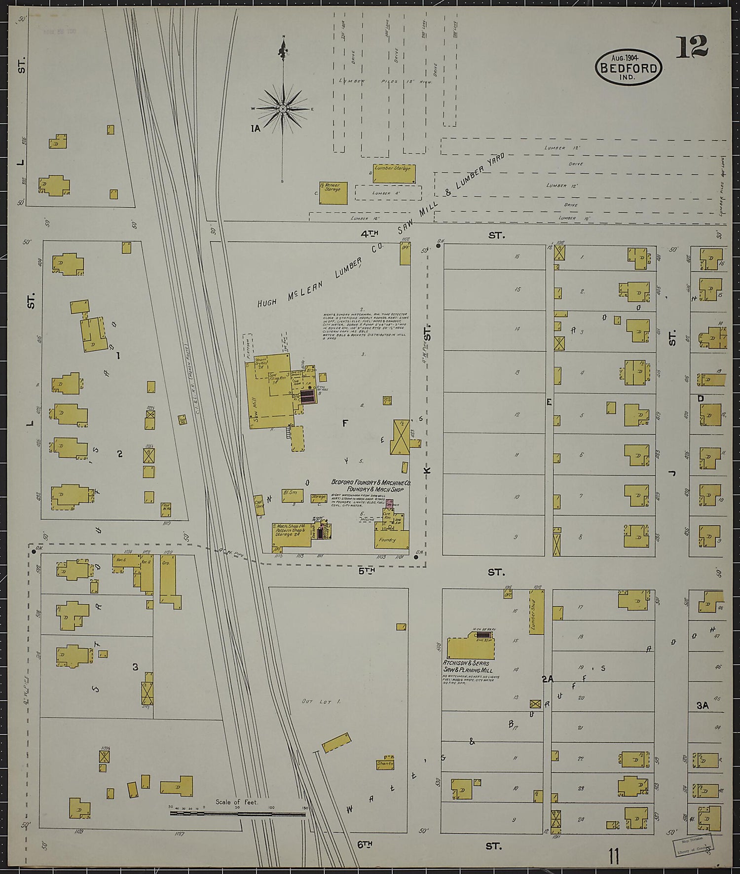 This old map of Bedford, Lawrence County, Indiana was created by Sanborn Map Company in 1904