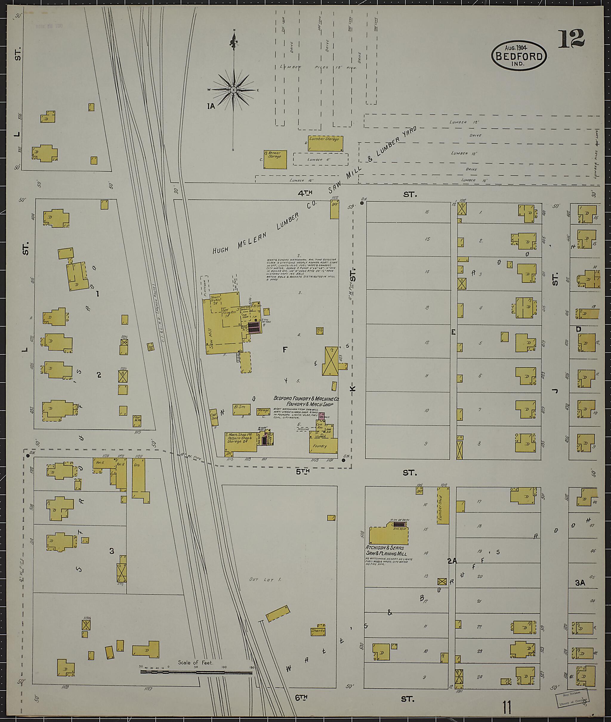 This old map of Bedford, Lawrence County, Indiana was created by Sanborn Map Company in 1904