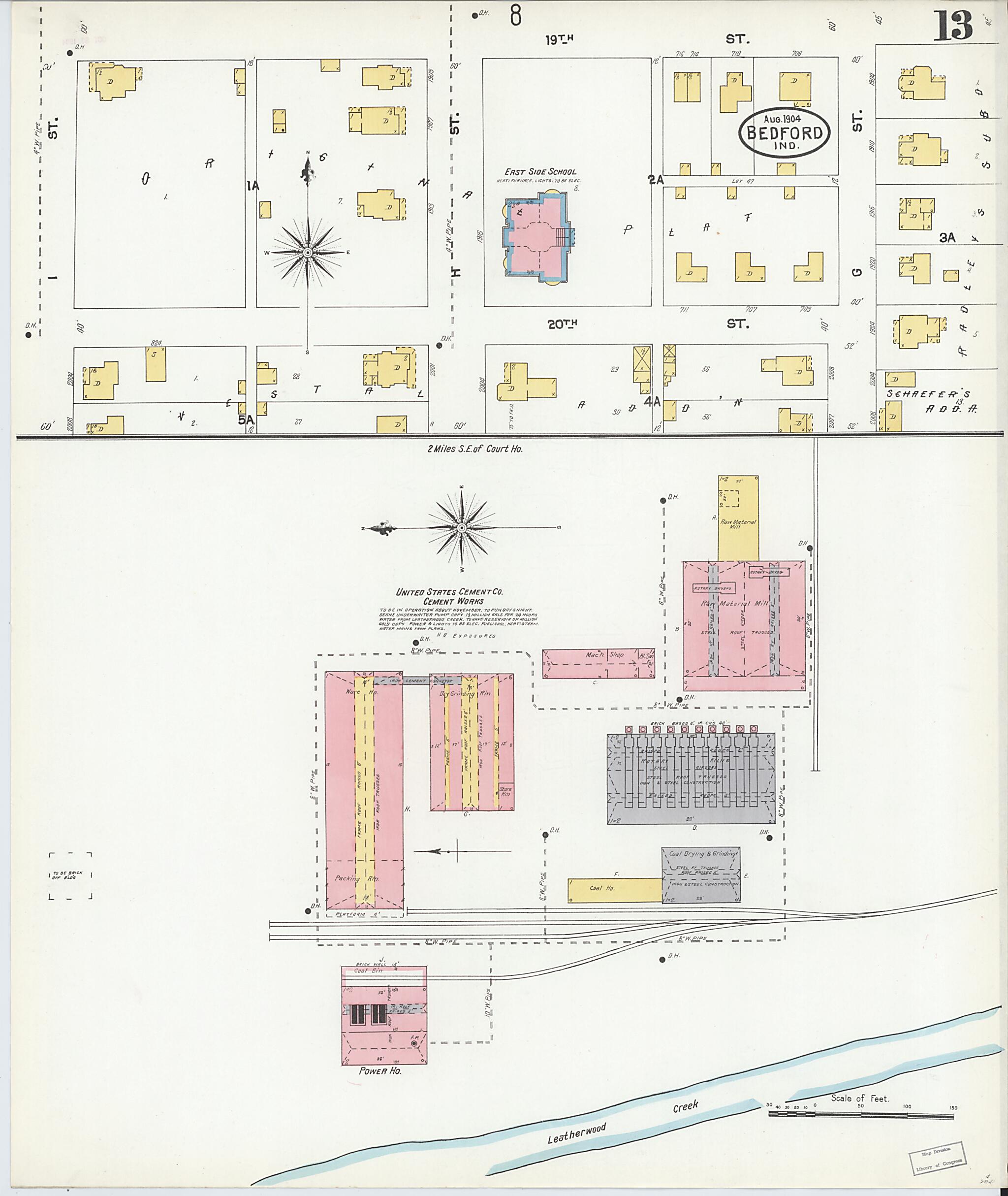 This old map of Bedford, Lawrence County, Indiana was created by Sanborn Map Company in 1904