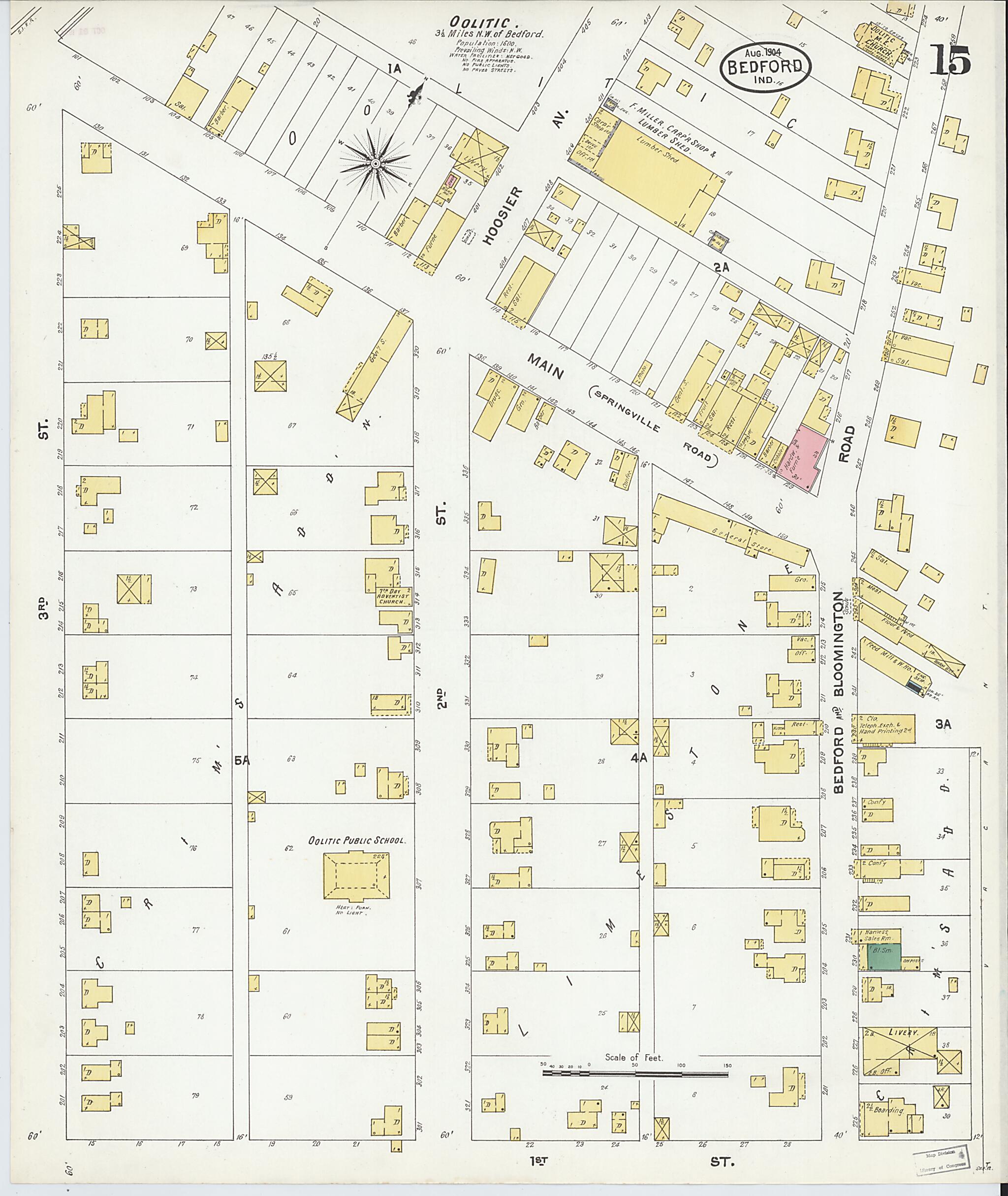 This old map of Bedford, Lawrence County, Indiana was created by Sanborn Map Company in 1904