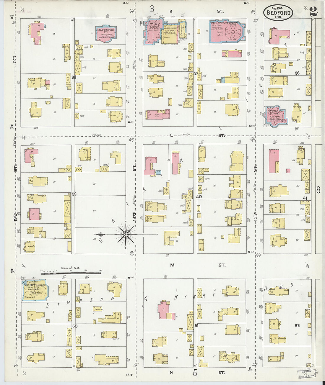 This old map of Bedford, Lawrence County, Indiana was created by Sanborn Map Company in 1904