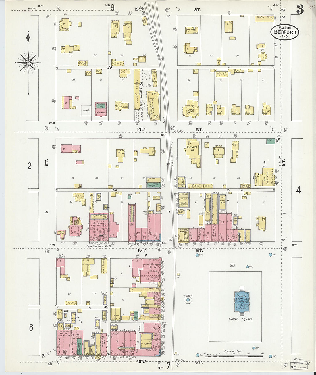 This old map of Bedford, Lawrence County, Indiana was created by Sanborn Map Company in 1904