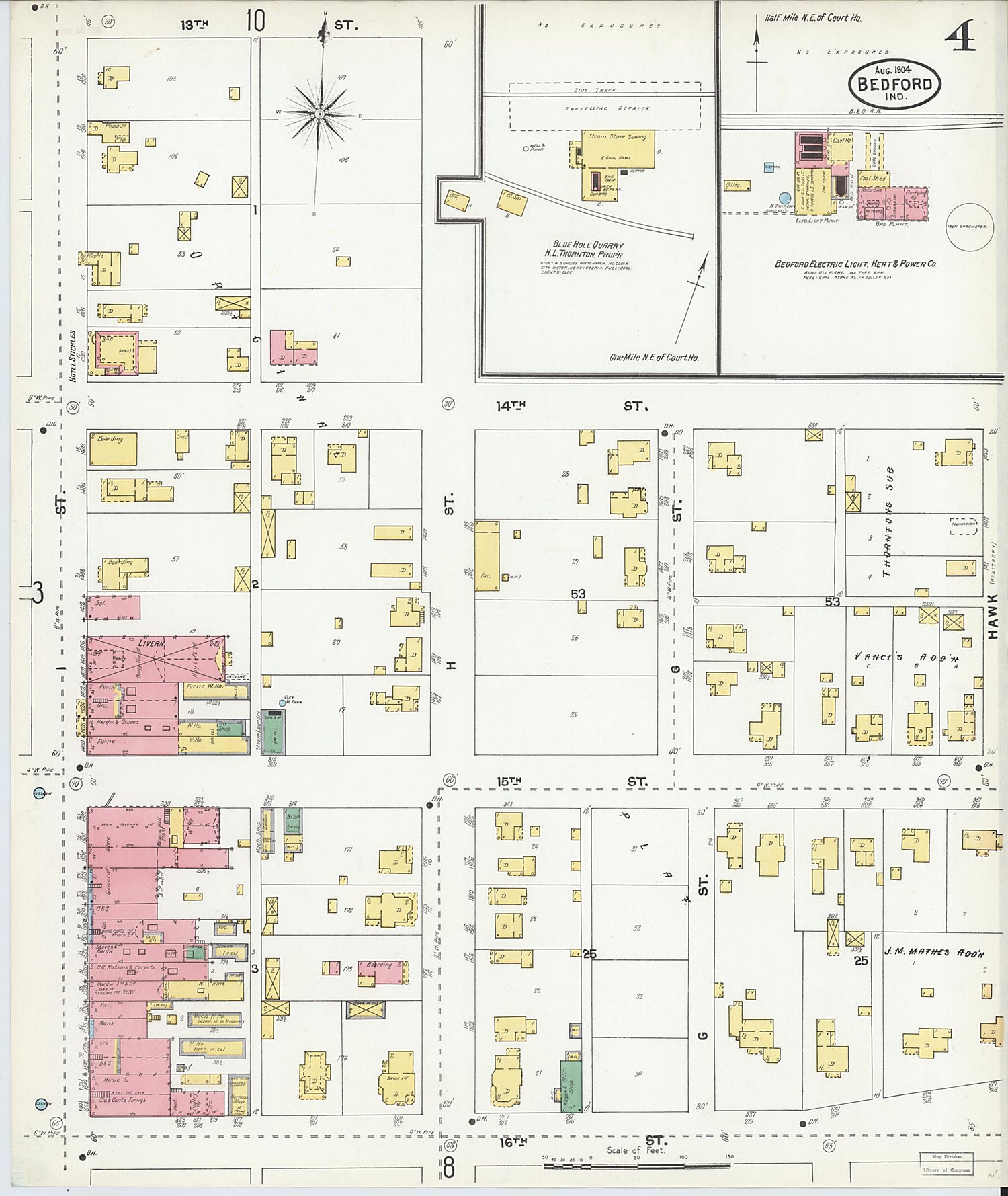 This old map of Bedford, Lawrence County, Indiana was created by Sanborn Map Company in 1904