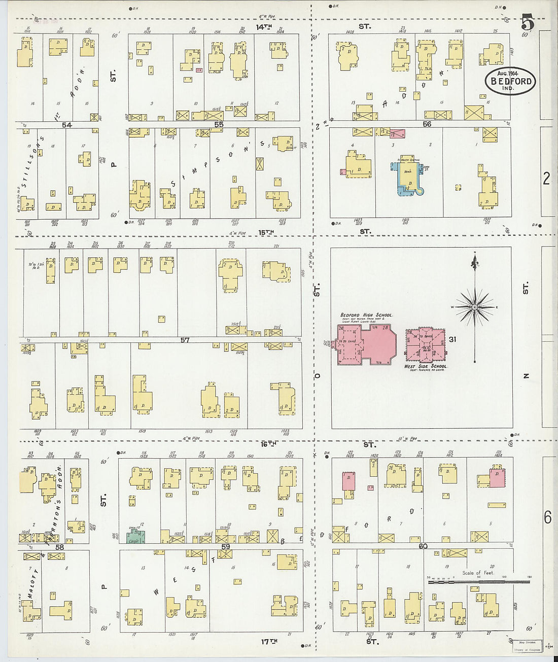 This old map of Bedford, Lawrence County, Indiana was created by Sanborn Map Company in 1904