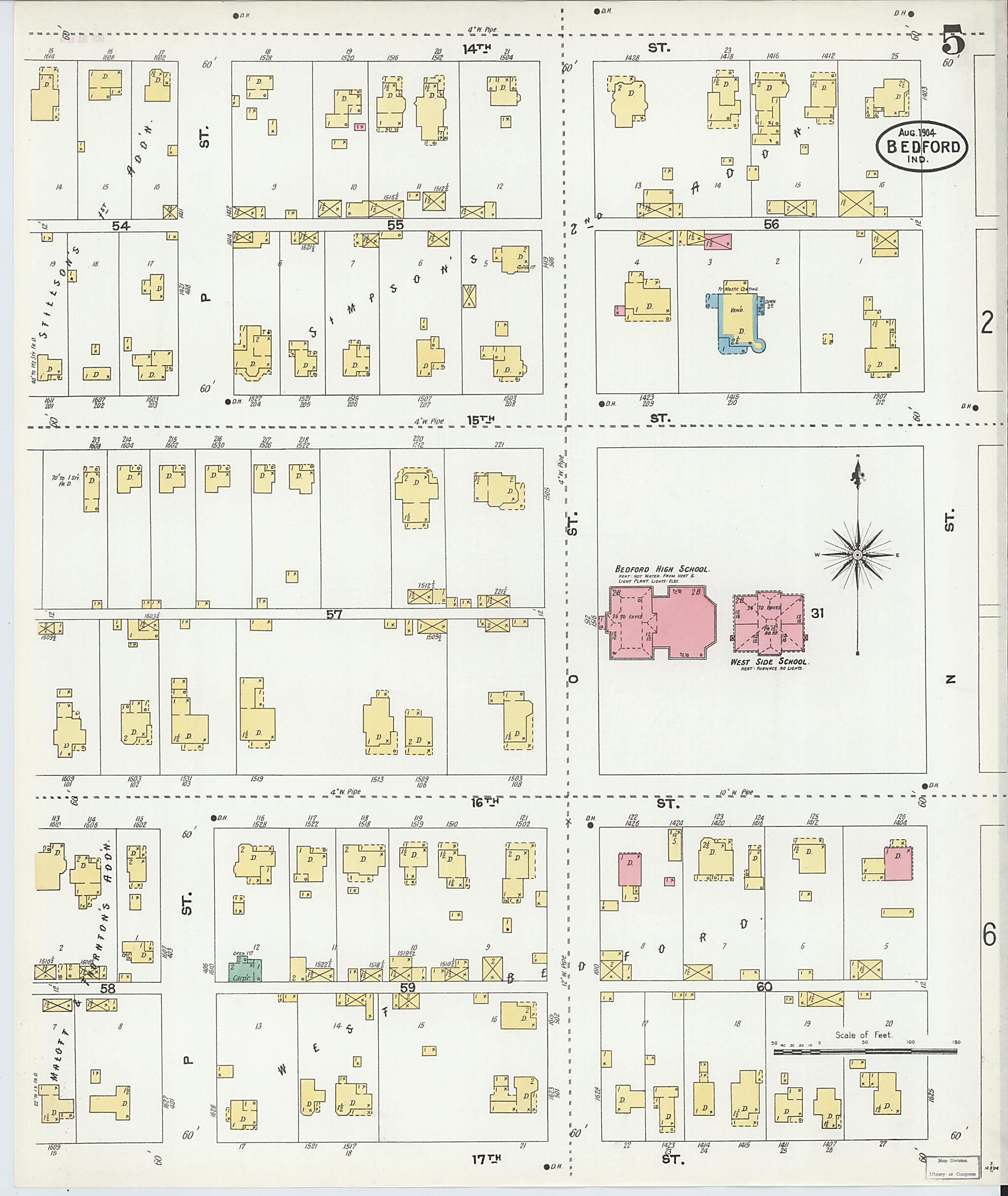 This old map of Bedford, Lawrence County, Indiana was created by Sanborn Map Company in 1904