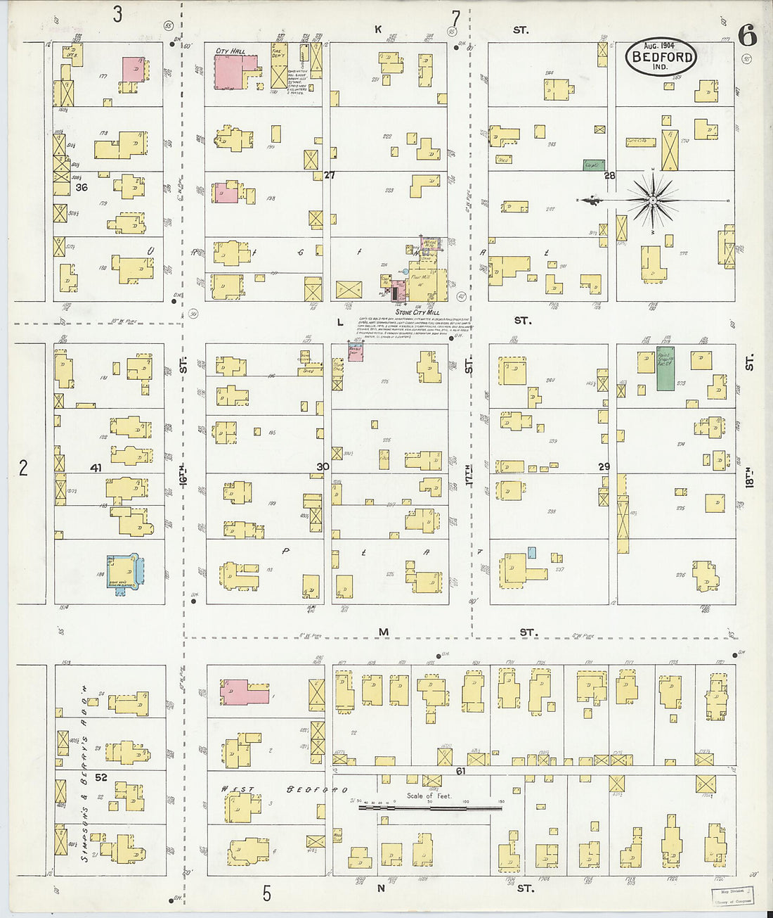 This old map of Bedford, Lawrence County, Indiana was created by Sanborn Map Company in 1904