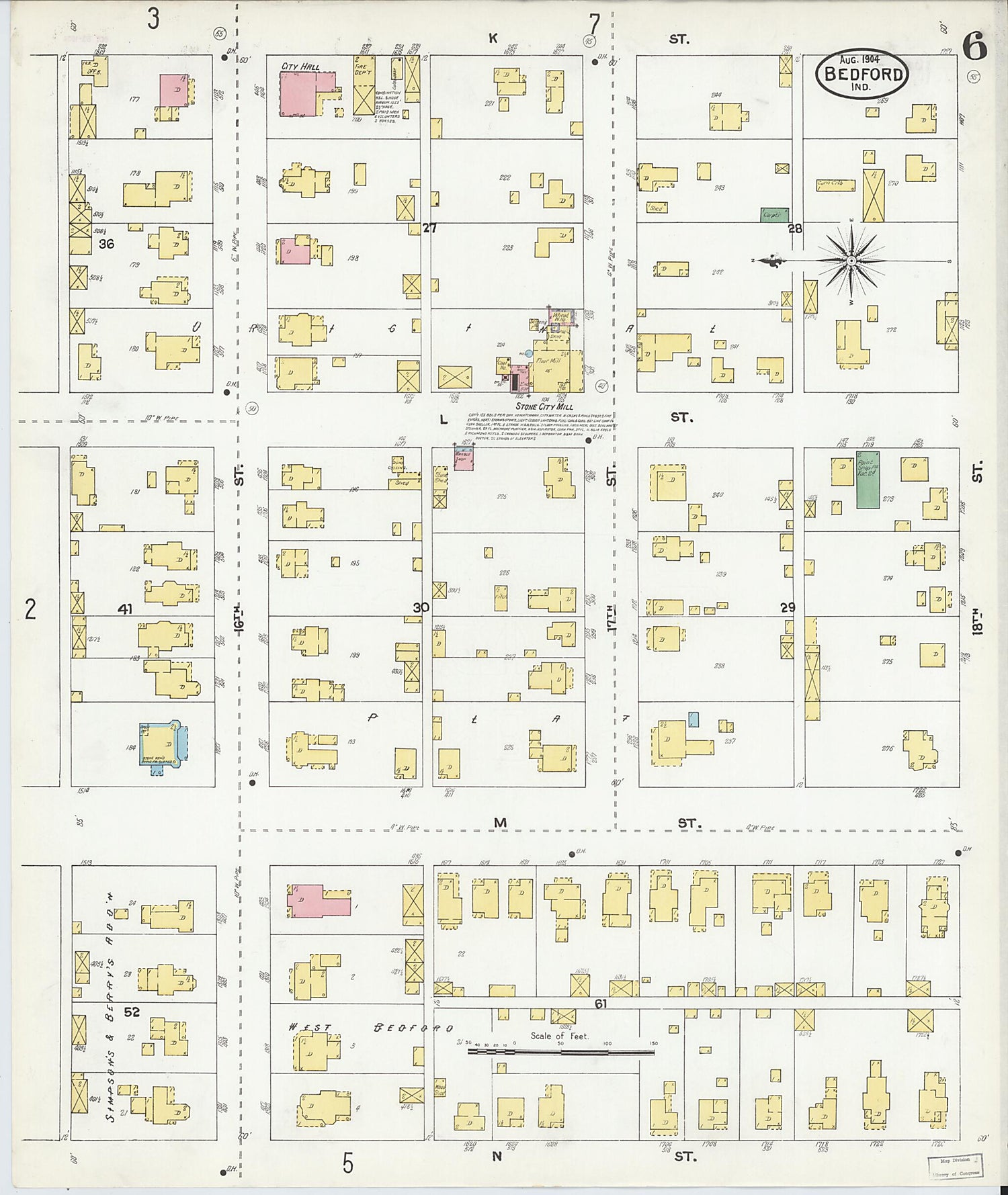 This old map of Bedford, Lawrence County, Indiana was created by Sanborn Map Company in 1904