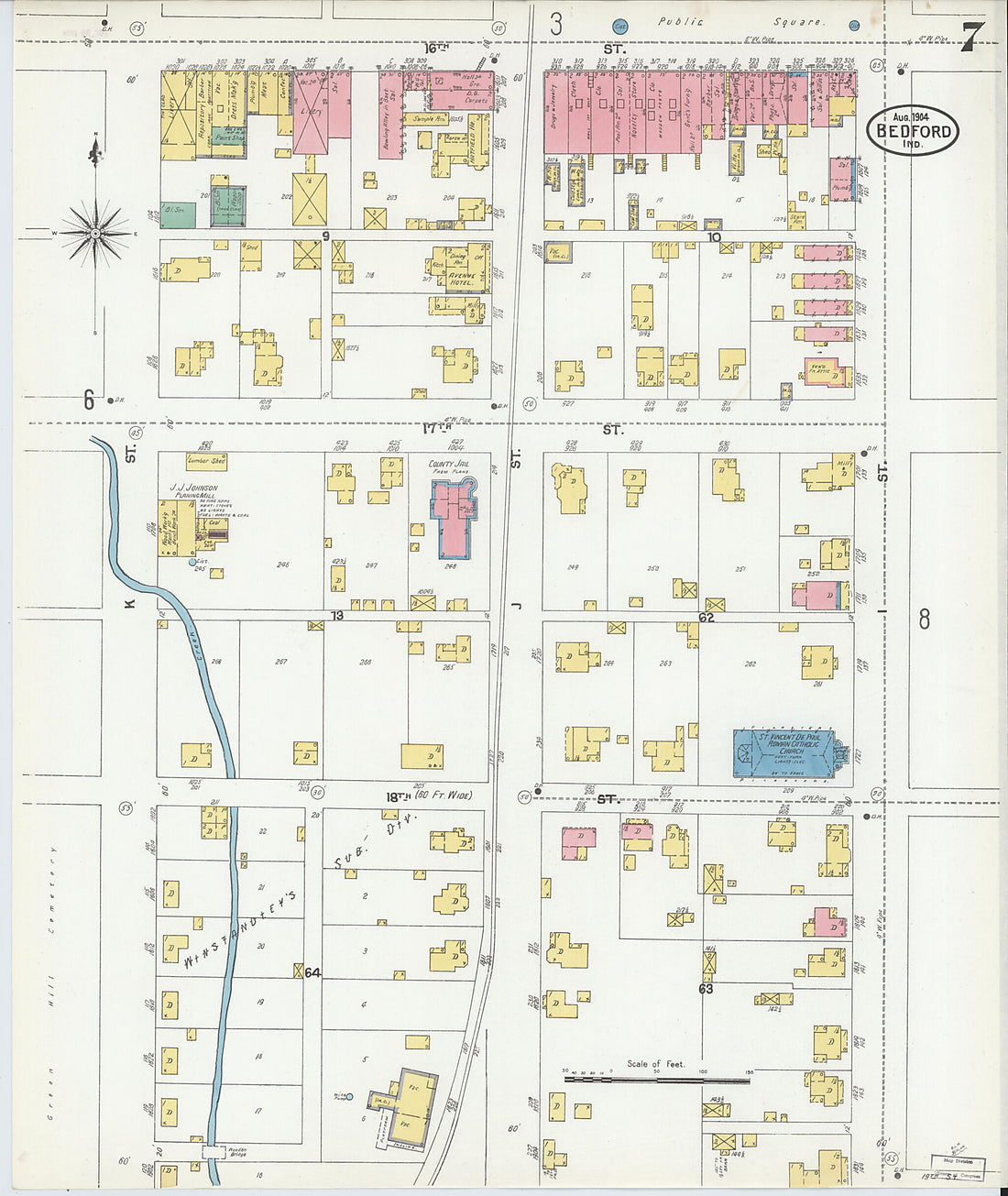 This old map of Bedford, Lawrence County, Indiana was created by Sanborn Map Company in 1904