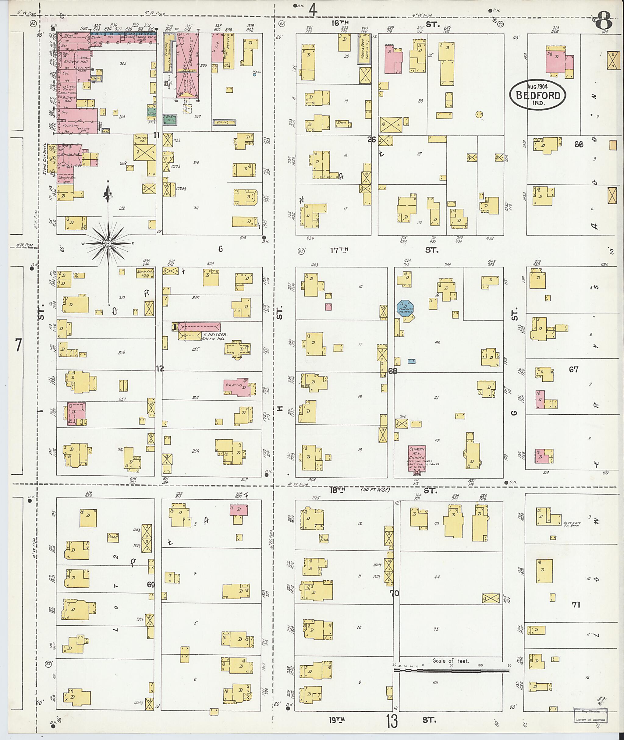 This old map of Bedford, Lawrence County, Indiana was created by Sanborn Map Company in 1904