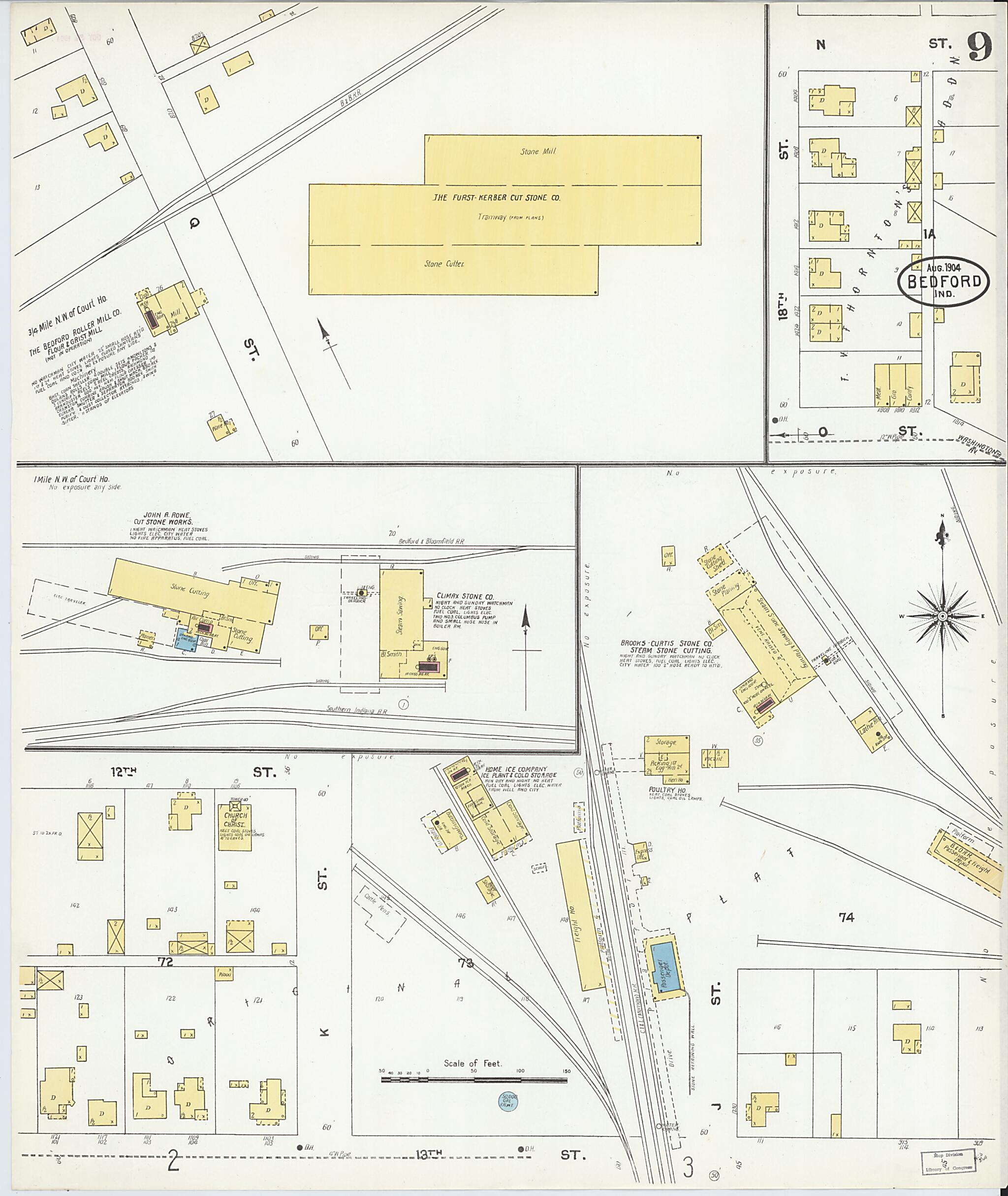 This old map of Bedford, Lawrence County, Indiana was created by Sanborn Map Company in 1904