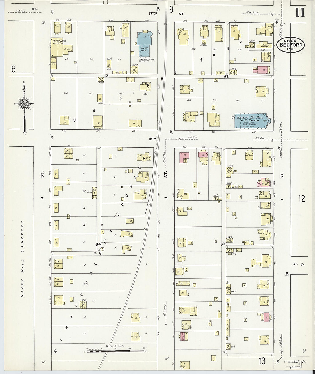 This old map of Bedford, Lawrence County, Indiana was created by Sanborn Map Company in 1910