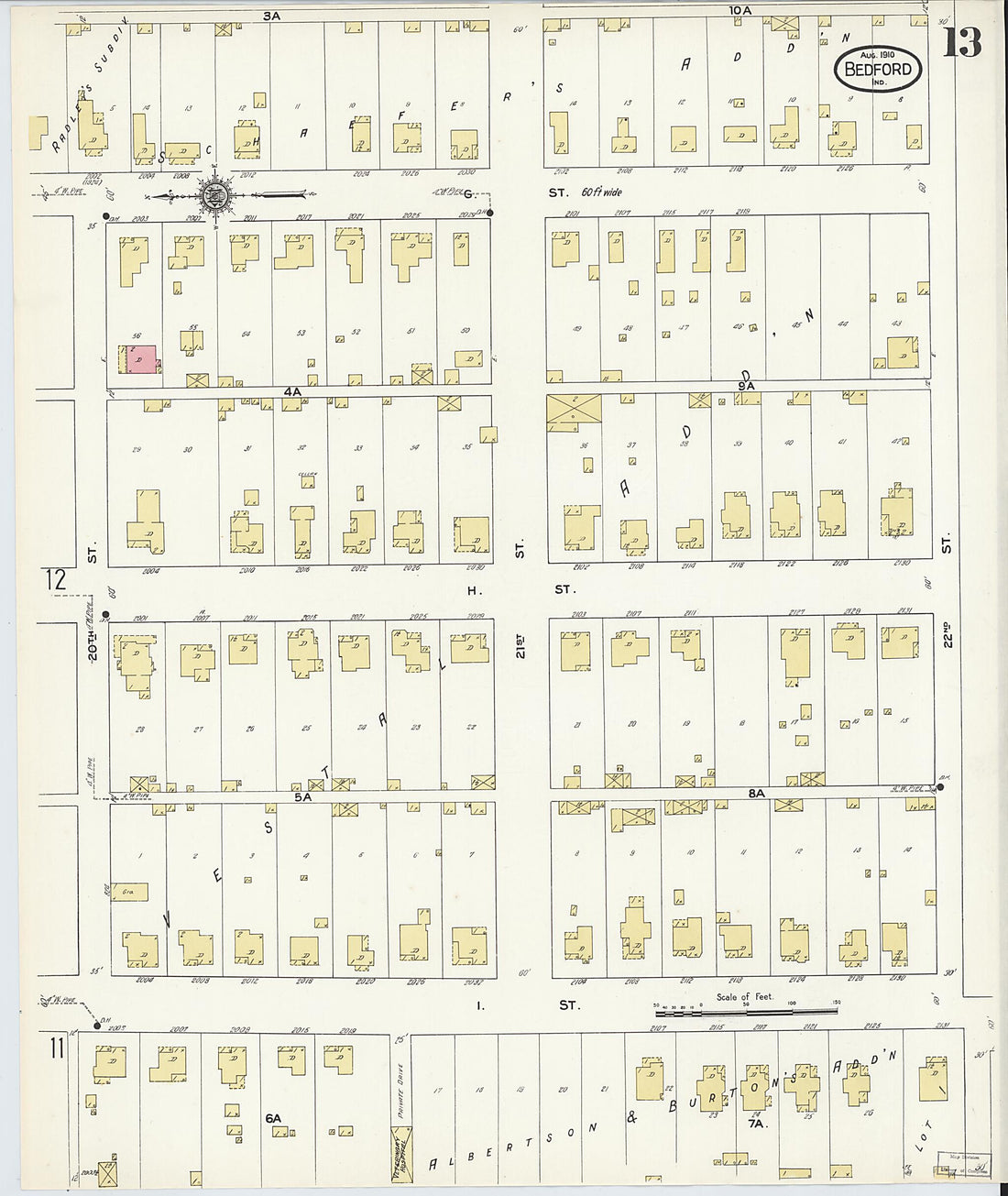 This old map of Bedford, Lawrence County, Indiana was created by Sanborn Map Company in 1910