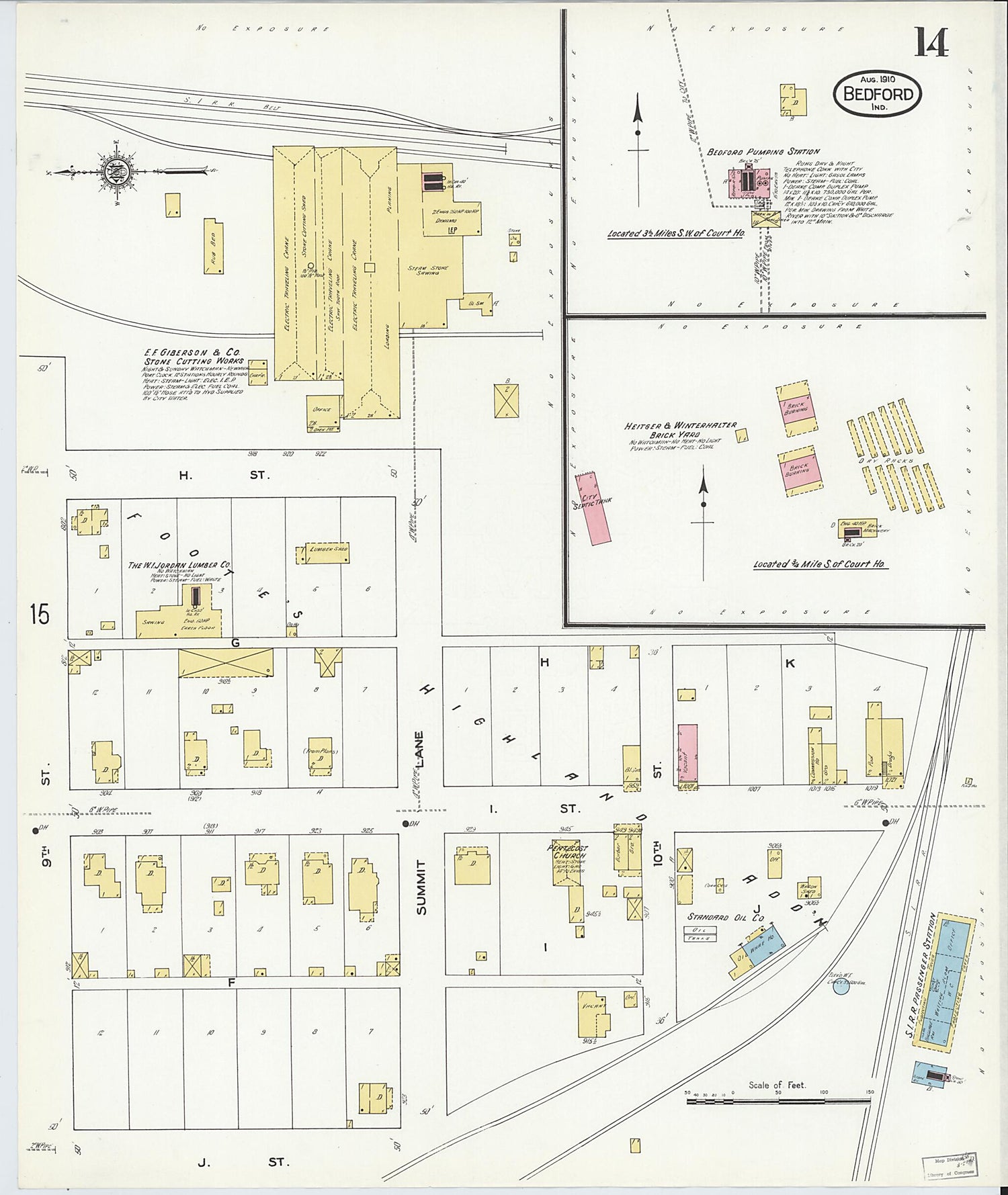 This old map of Bedford, Lawrence County, Indiana was created by Sanborn Map Company in 1910