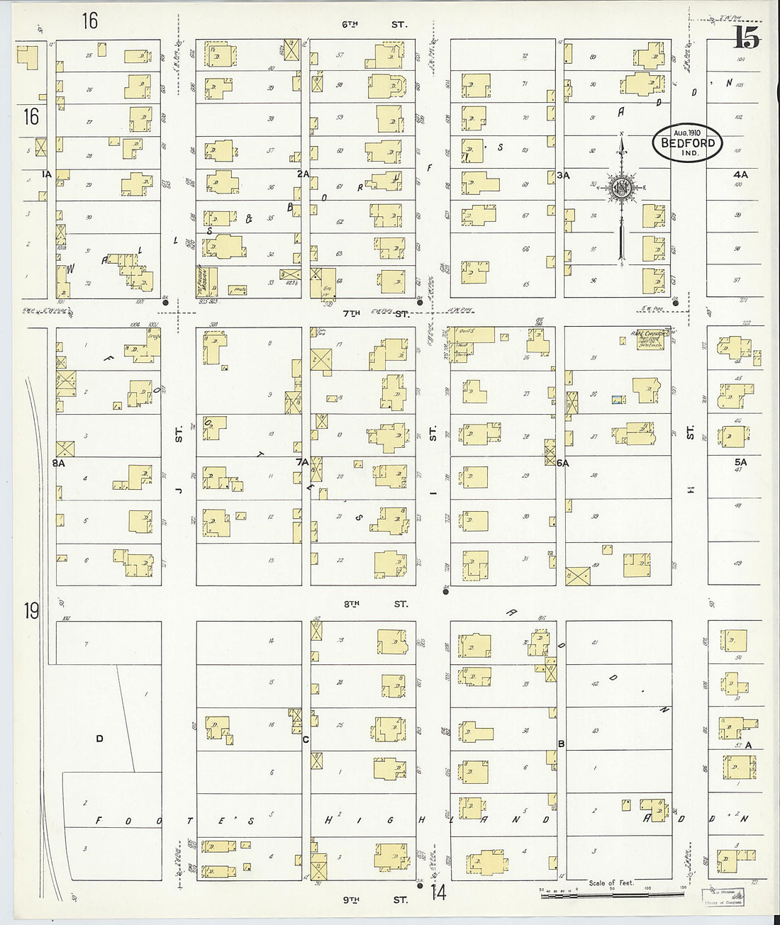 This old map of Bedford, Lawrence County, Indiana was created by Sanborn Map Company in 1910