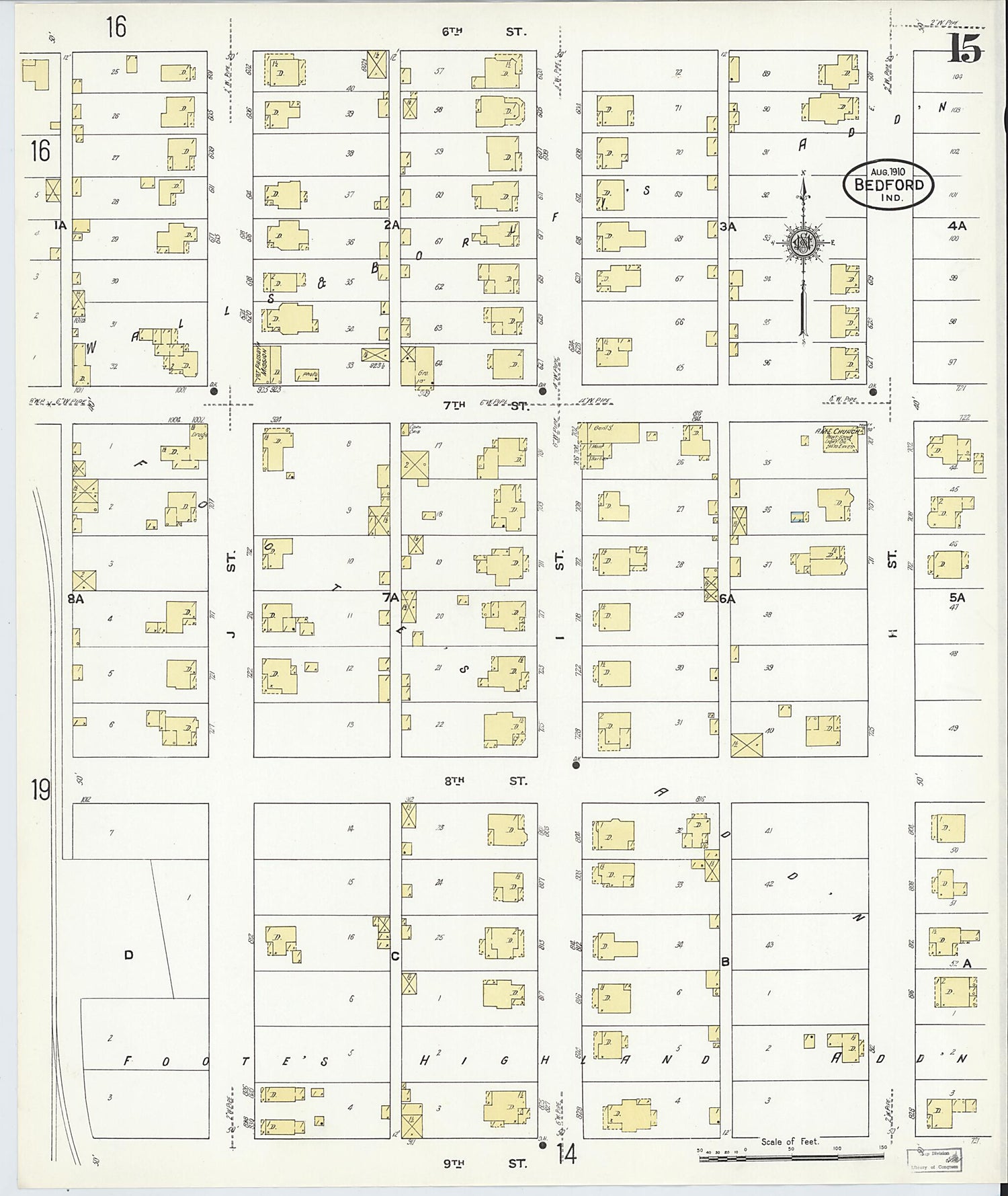 This old map of Bedford, Lawrence County, Indiana was created by Sanborn Map Company in 1910