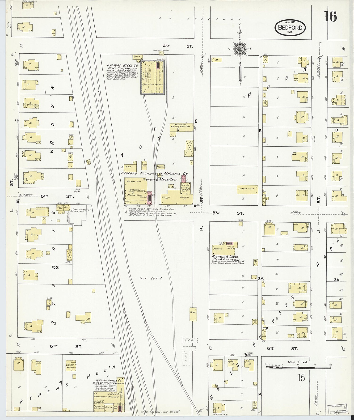 This old map of Bedford, Lawrence County, Indiana was created by Sanborn Map Company in 1910