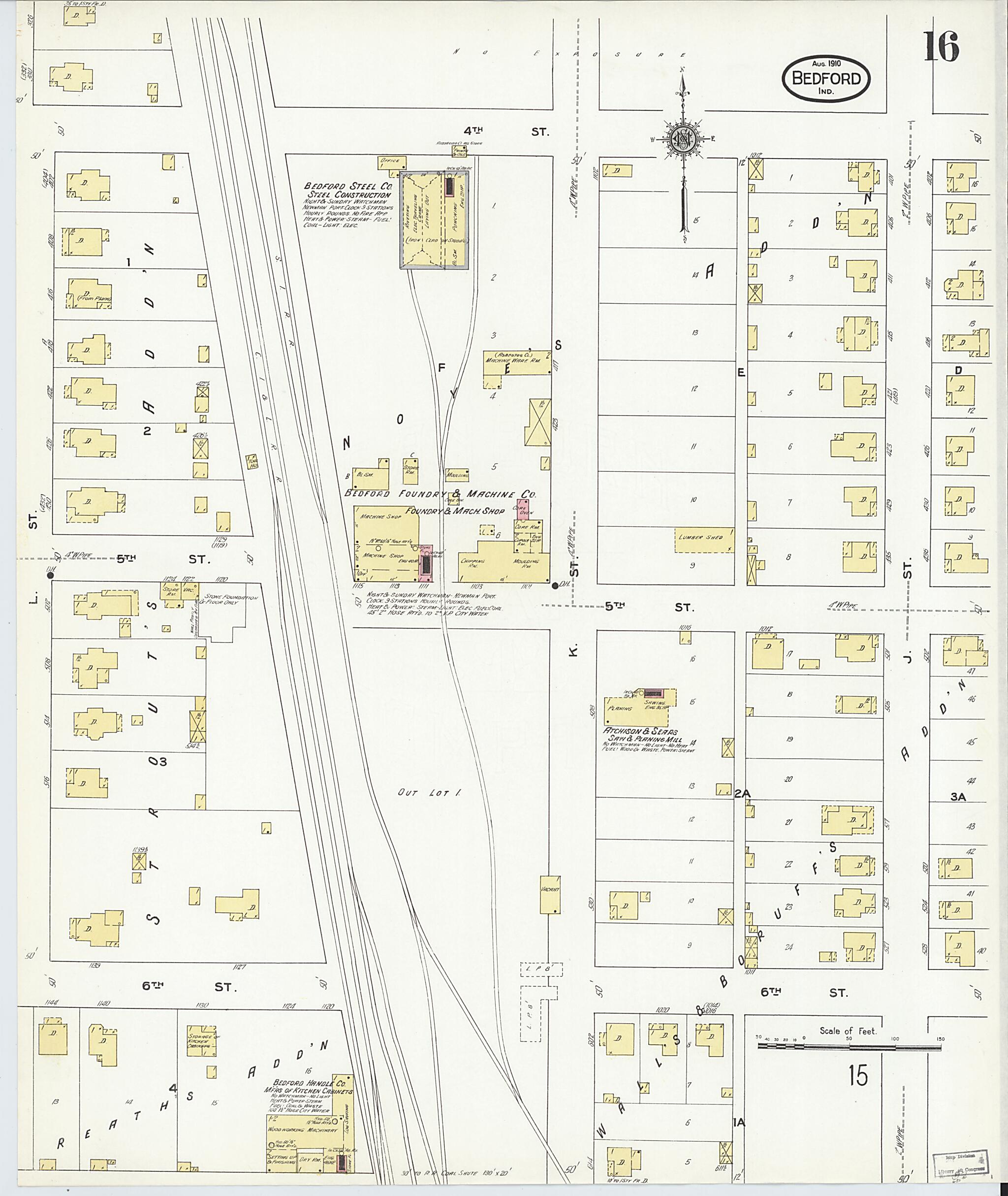 This old map of Bedford, Lawrence County, Indiana was created by Sanborn Map Company in 1910