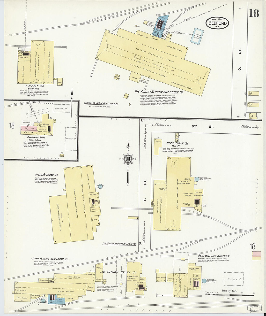 This old map of Bedford, Lawrence County, Indiana was created by Sanborn Map Company in 1910