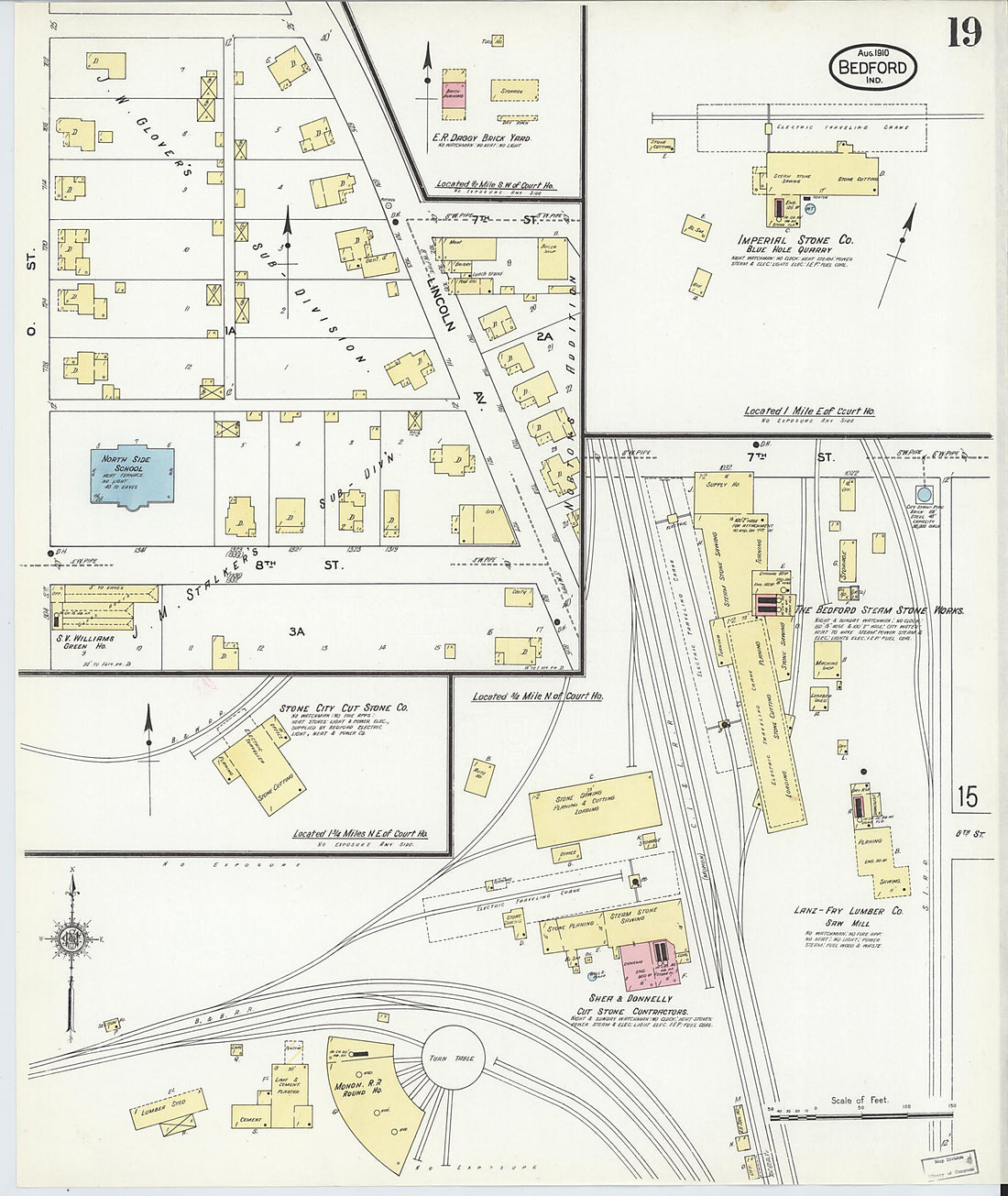 This old map of Bedford, Lawrence County, Indiana was created by Sanborn Map Company in 1910