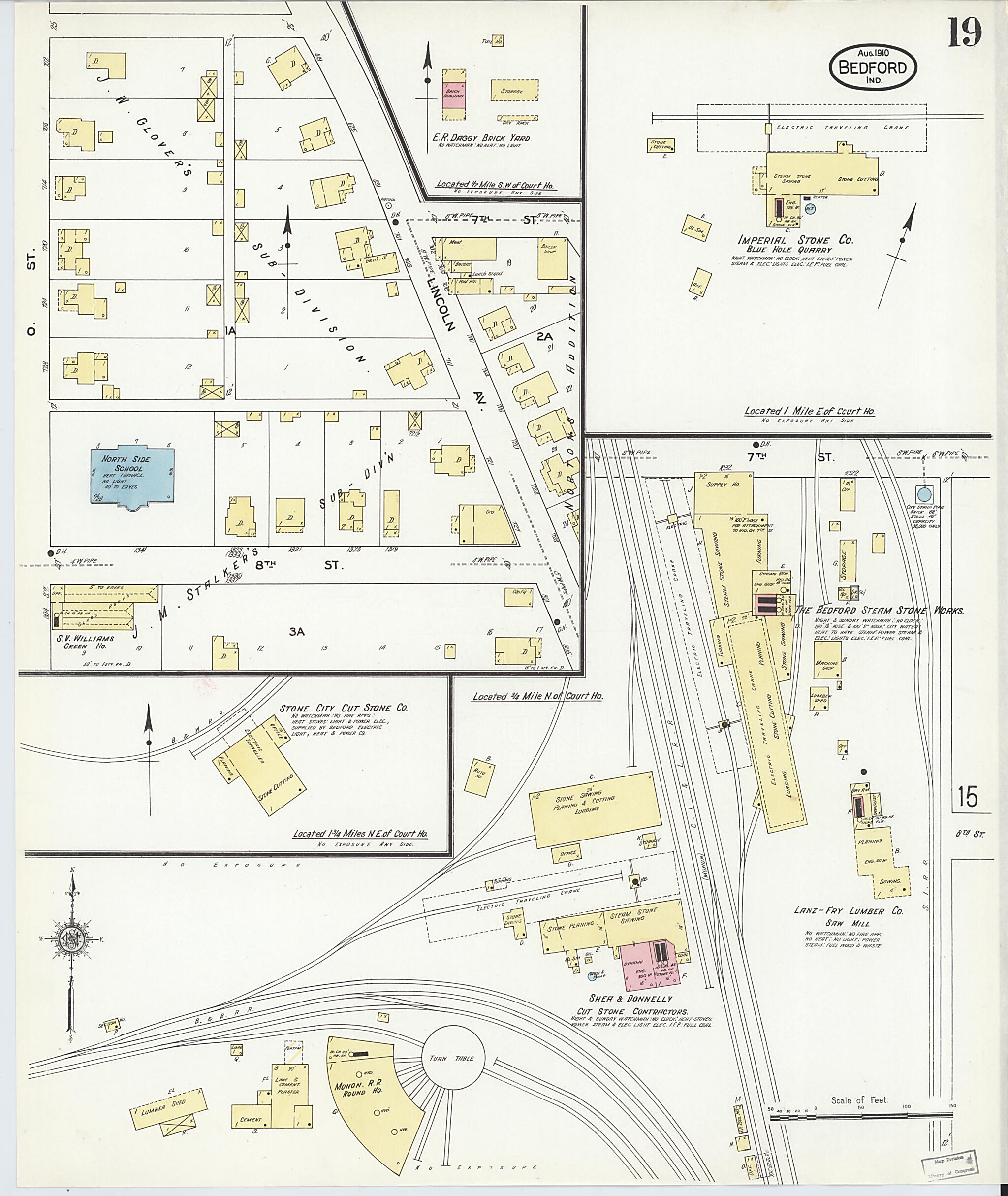 This old map of Bedford, Lawrence County, Indiana was created by Sanborn Map Company in 1910