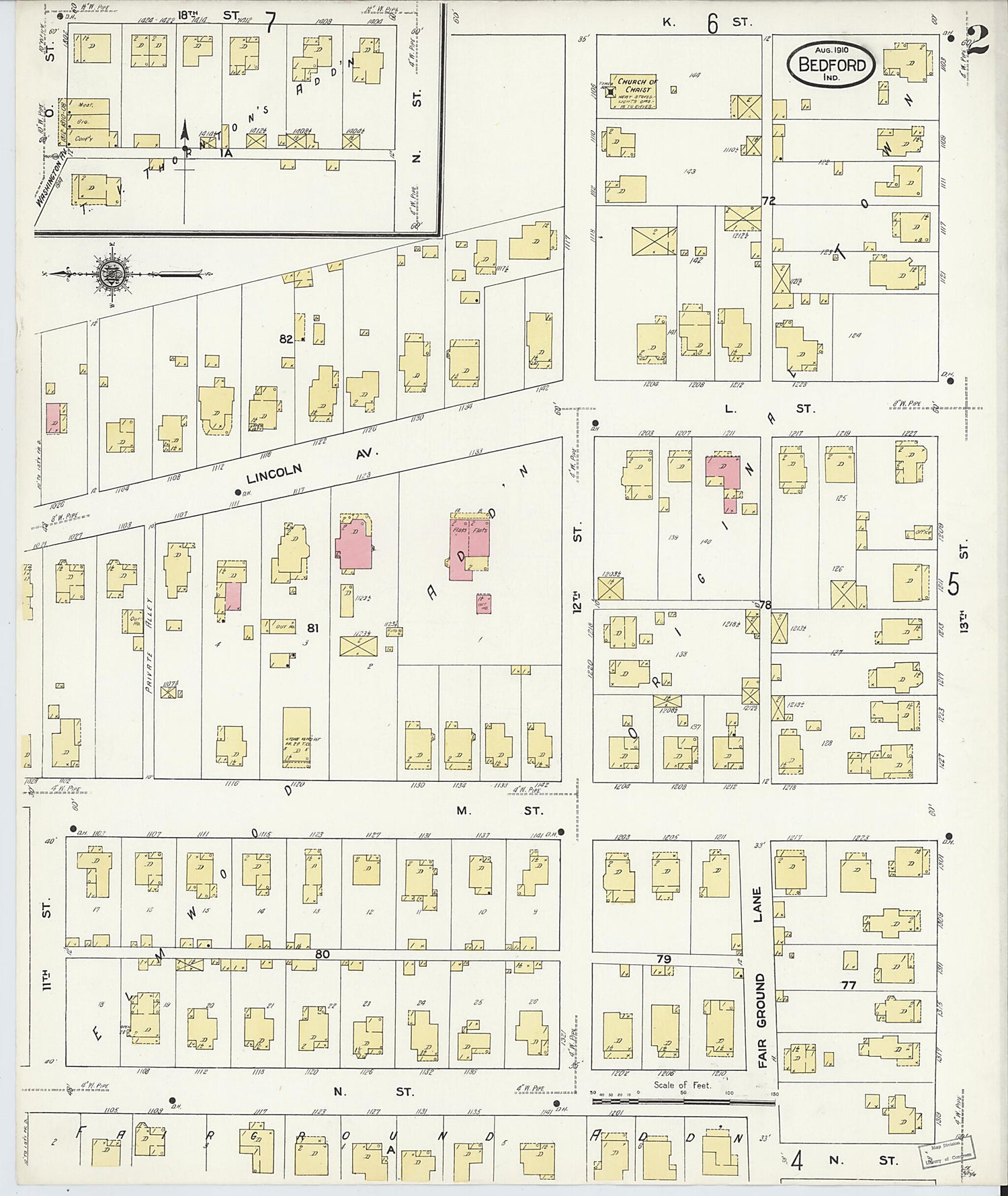 This old map of Bedford, Lawrence County, Indiana was created by Sanborn Map Company in 1910