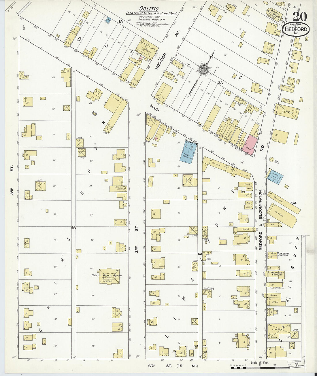 This old map of Bedford, Lawrence County, Indiana was created by Sanborn Map Company in 1910