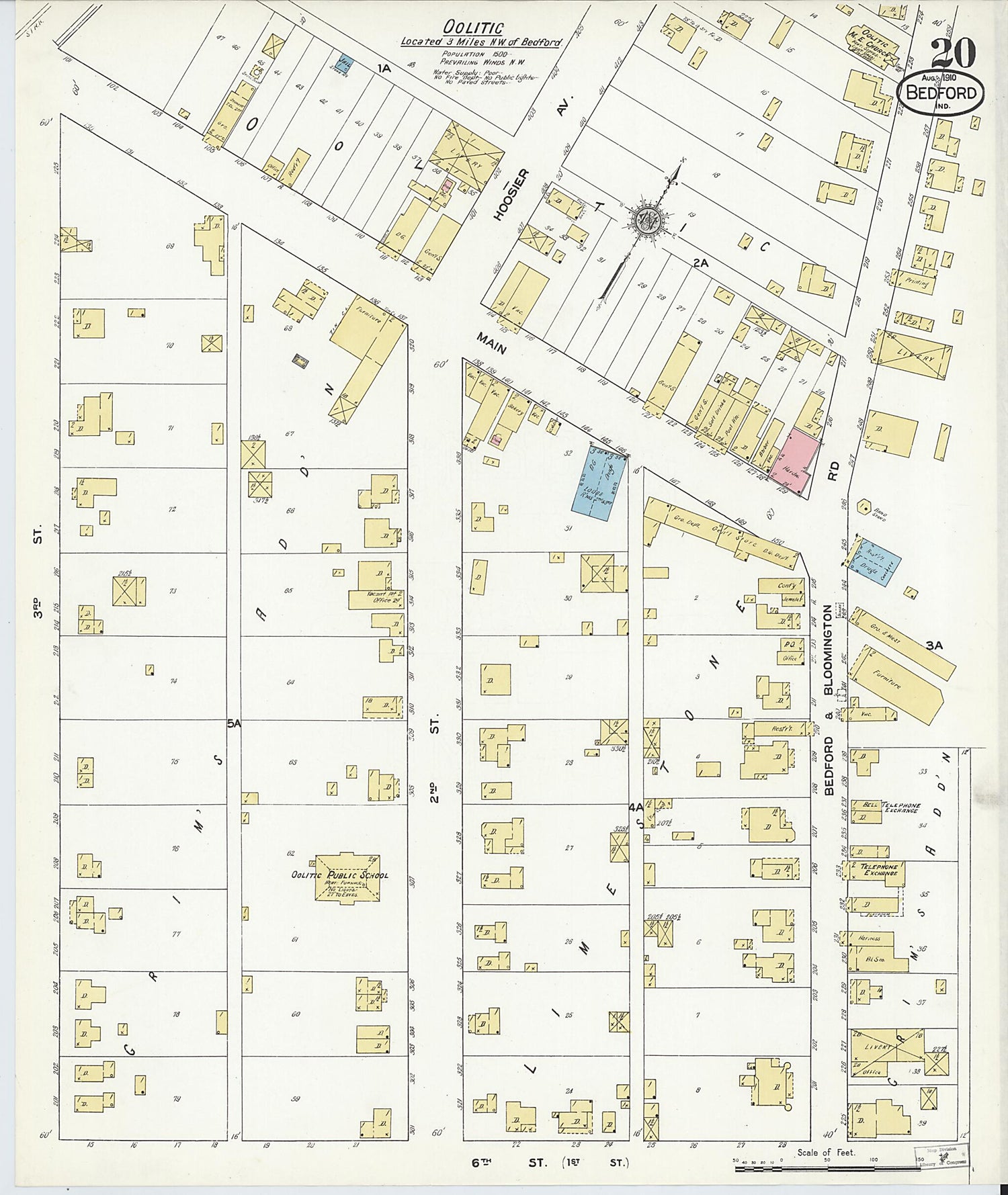 This old map of Bedford, Lawrence County, Indiana was created by Sanborn Map Company in 1910