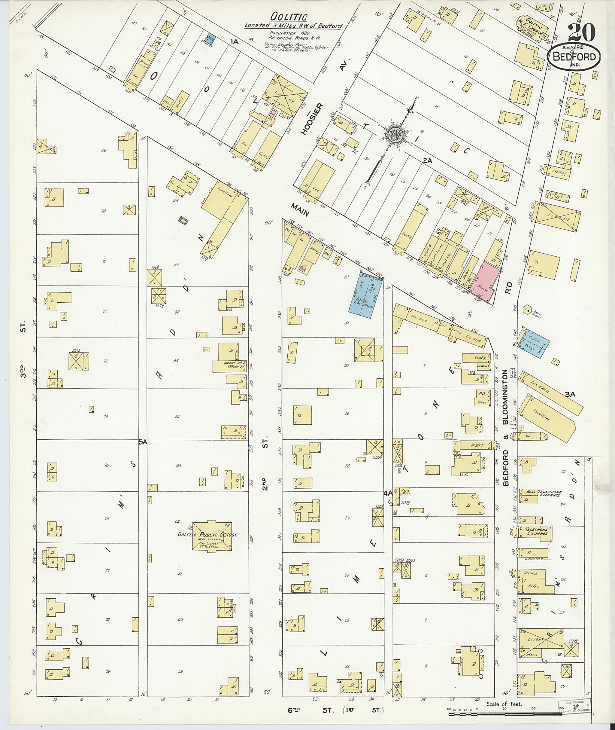 This old map of Bedford, Lawrence County, Indiana was created by Sanborn Map Company in 1910