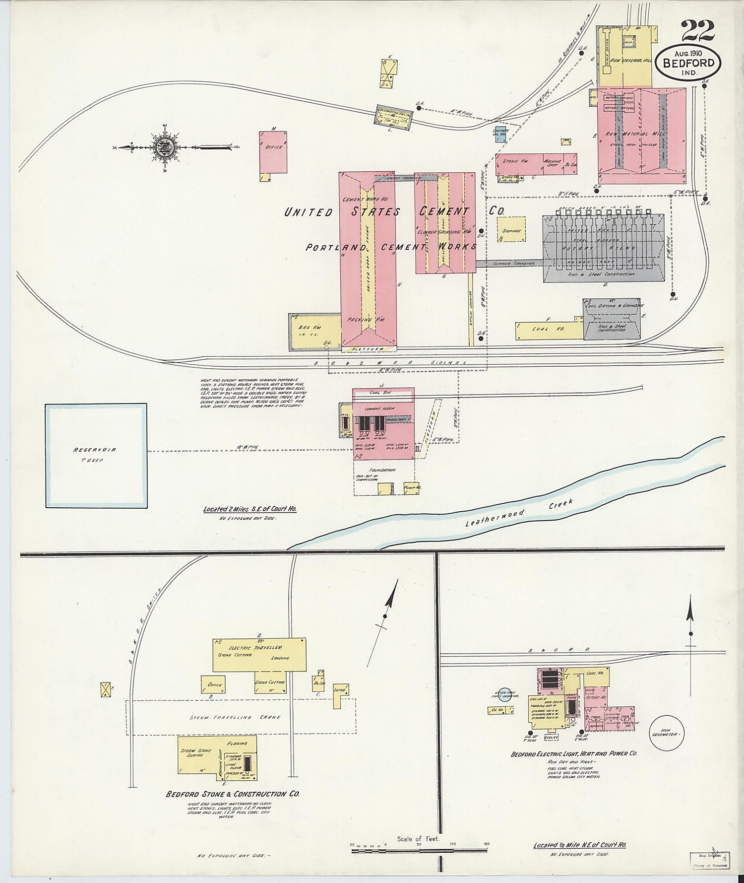 This old map of Bedford, Lawrence County, Indiana was created by Sanborn Map Company in 1910