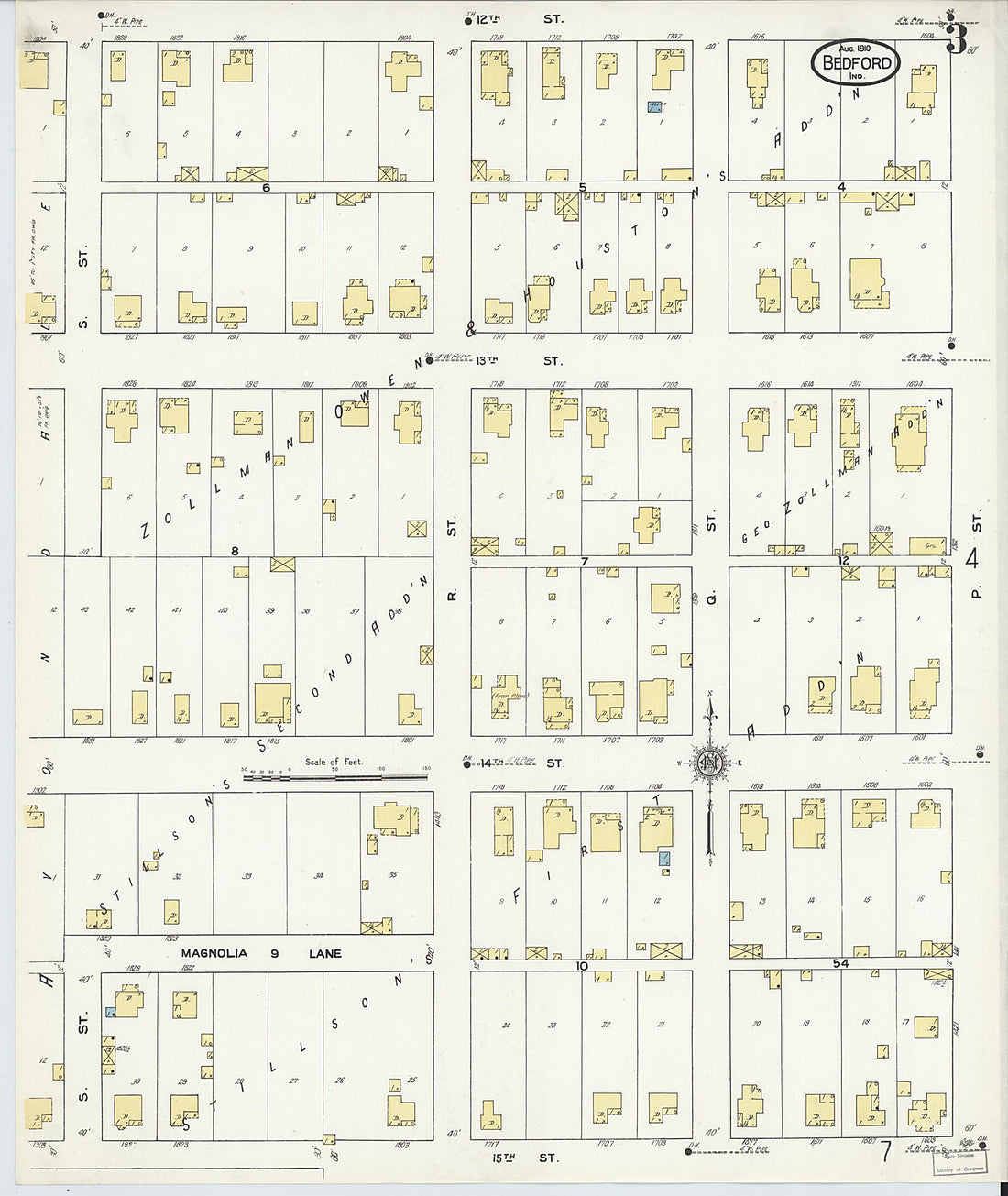 This old map of Bedford, Lawrence County, Indiana was created by Sanborn Map Company in 1910