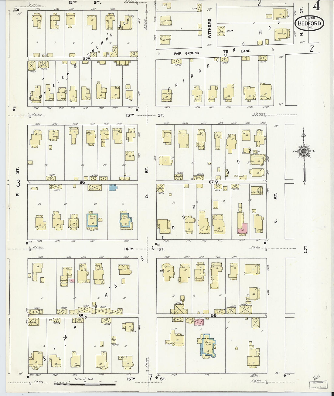 This old map of Bedford, Lawrence County, Indiana was created by Sanborn Map Company in 1910