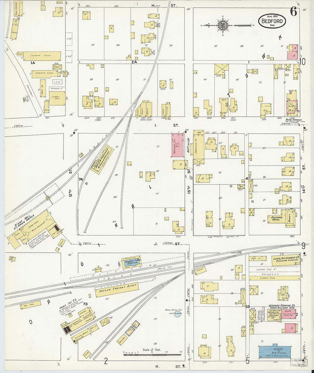 This old map of Bedford, Lawrence County, Indiana was created by Sanborn Map Company in 1910