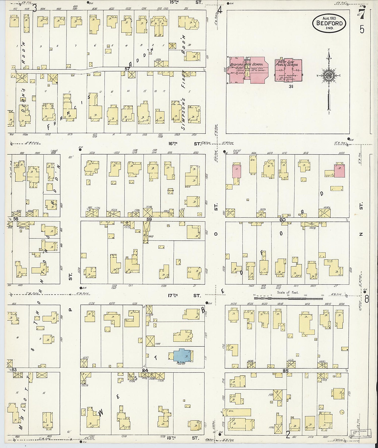 This old map of Bedford, Lawrence County, Indiana was created by Sanborn Map Company in 1910