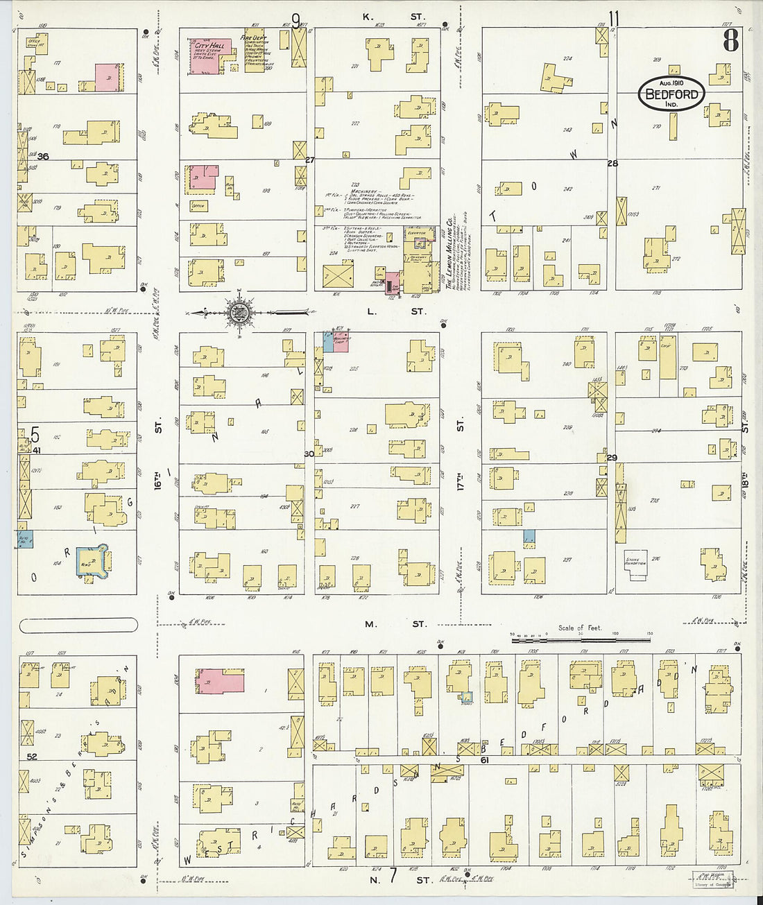 This old map of Bedford, Lawrence County, Indiana was created by Sanborn Map Company in 1910