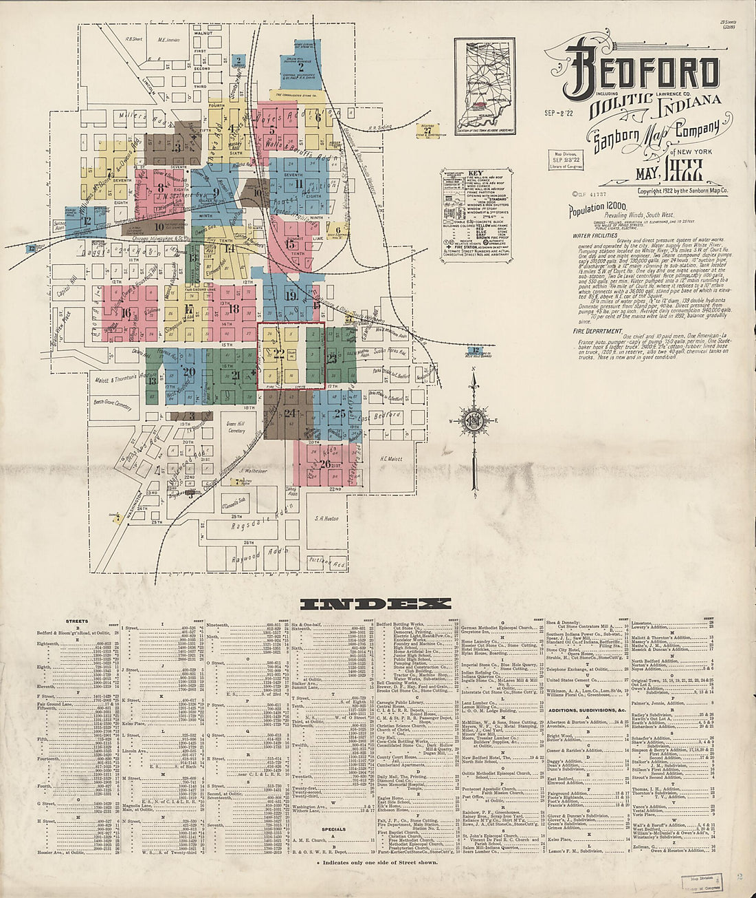 This old map of Oolitic, Lawrence County, Indiana was created by Sanborn Map Company in 1922