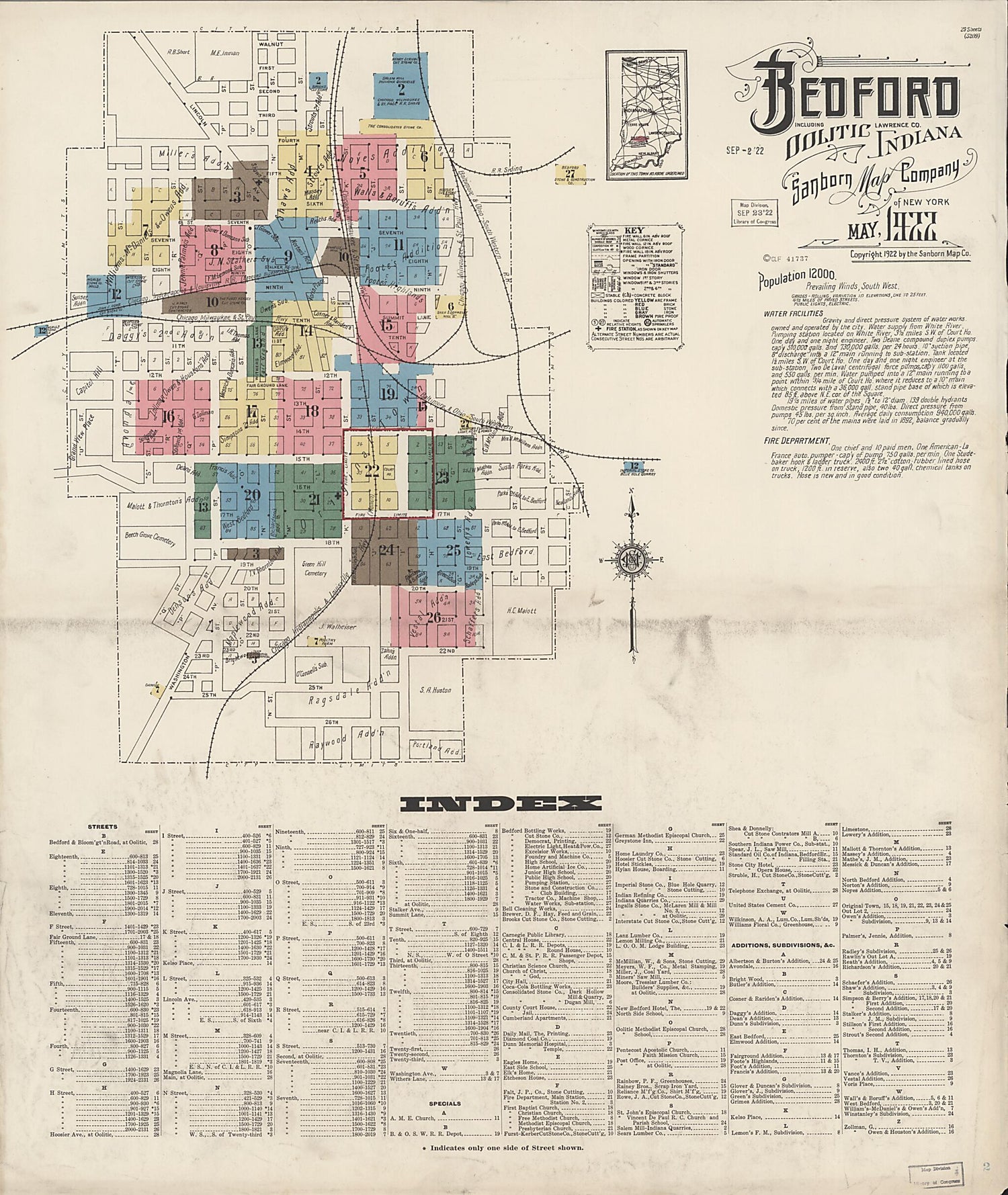 This old map of Oolitic, Lawrence County, Indiana was created by Sanborn Map Company in 1922