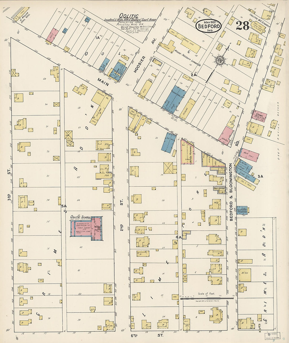 This old map of Oolitic, Lawrence County, Indiana was created by Sanborn Map Company in 1922