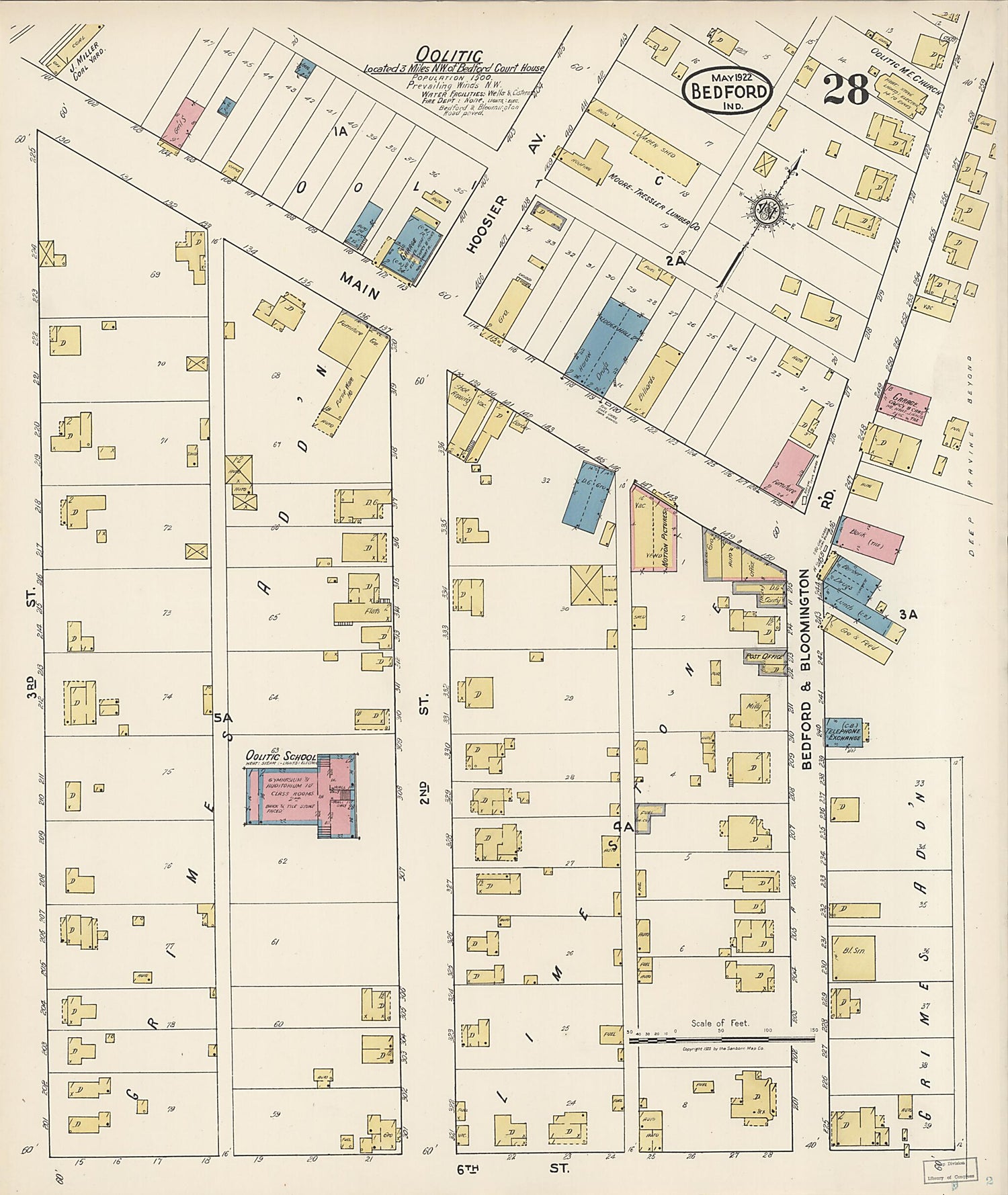 This old map of Oolitic, Lawrence County, Indiana was created by Sanborn Map Company in 1922