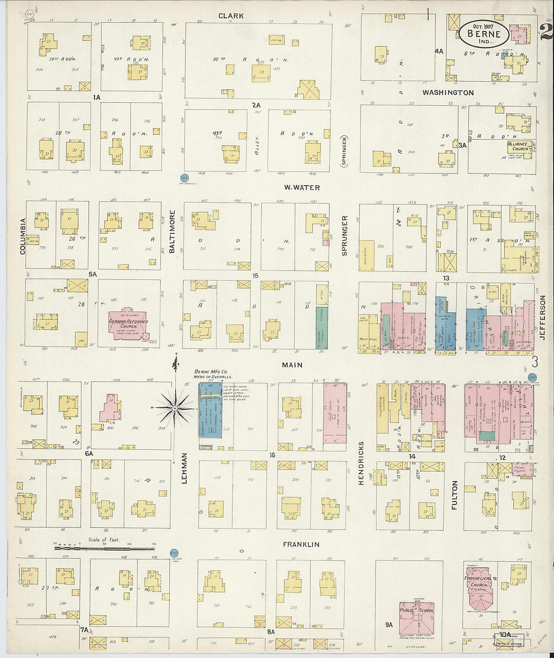 This old map of Berne, Adams County, Indiana was created by Sanborn Map Company in 1907