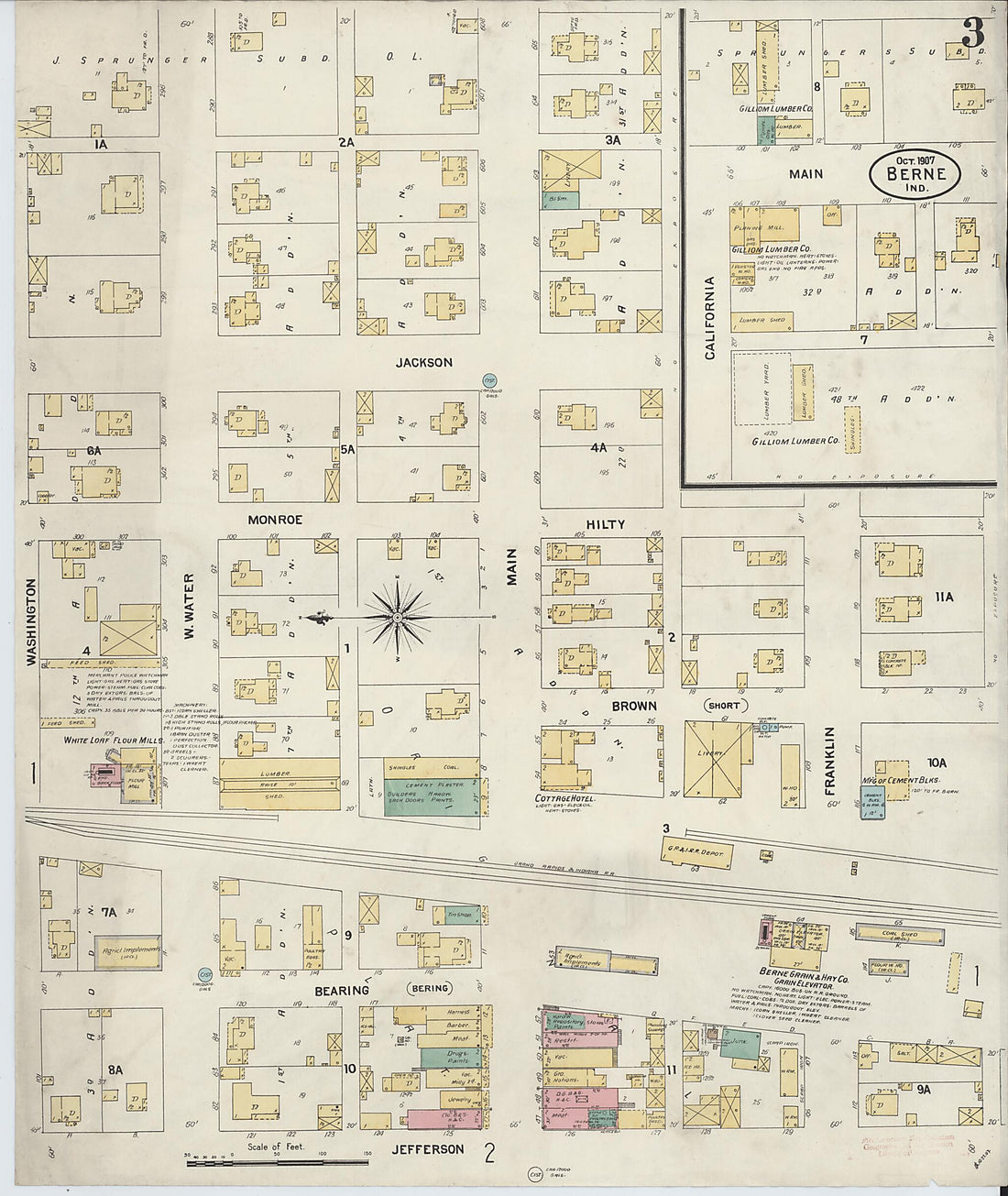 This old map of Berne, Adams County, Indiana was created by Sanborn Map Company in 1907