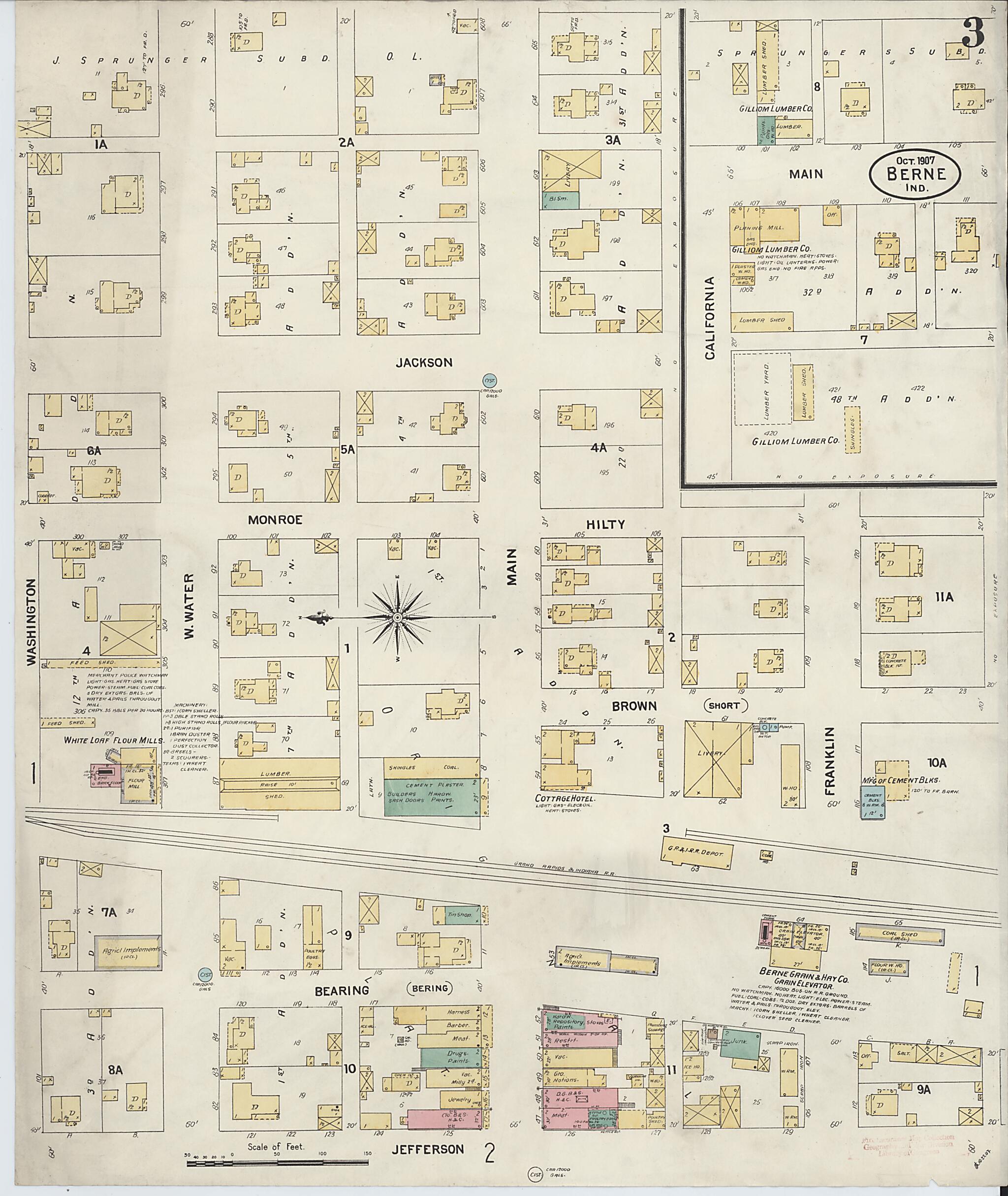 This old map of Berne, Adams County, Indiana was created by Sanborn Map Company in 1907