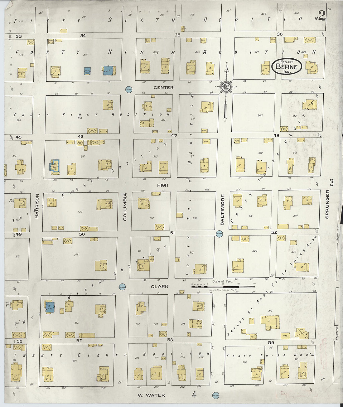 This old map of Berne, Adams County, Indiana was created by Sanborn Map Company in 1919