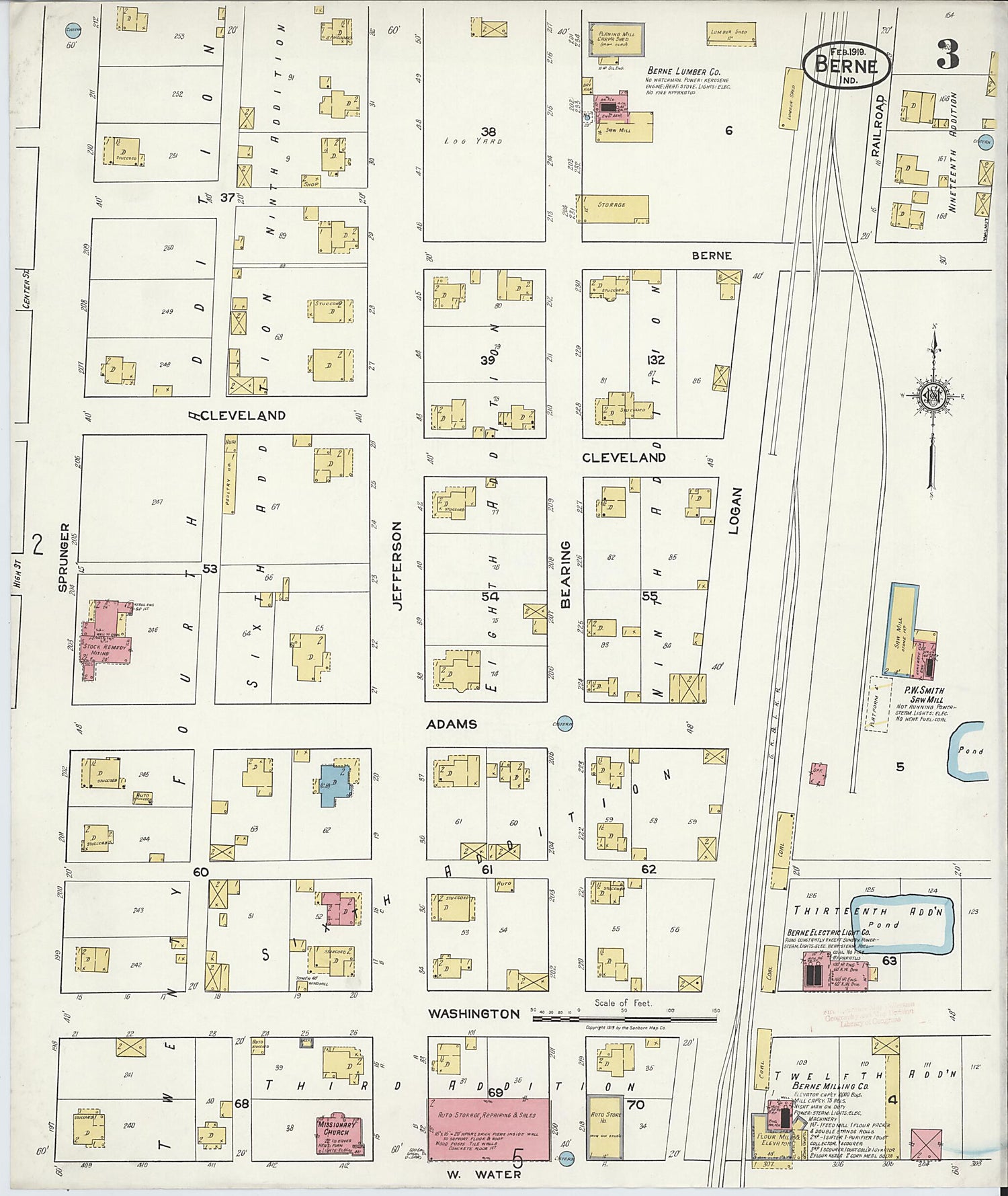 This old map of Berne, Adams County, Indiana was created by Sanborn Map Company in 1919