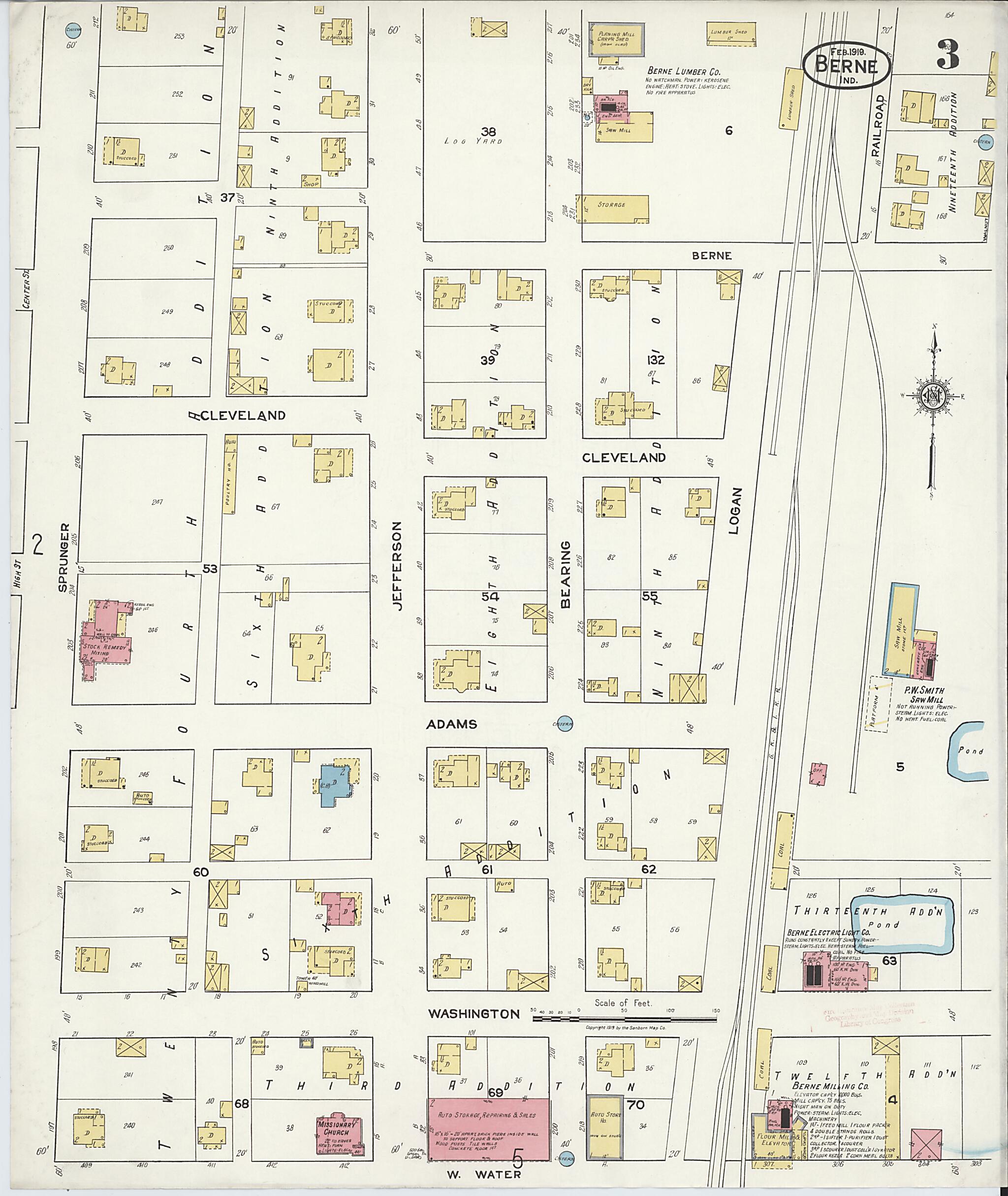 This old map of Berne, Adams County, Indiana was created by Sanborn Map Company in 1919