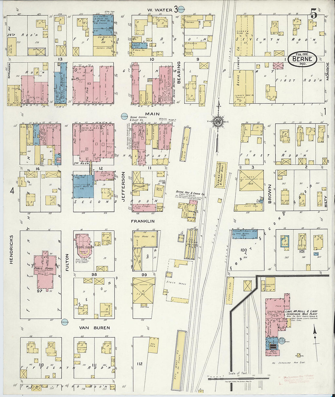 This old map of Berne, Adams County, Indiana was created by Sanborn Map Company in 1919