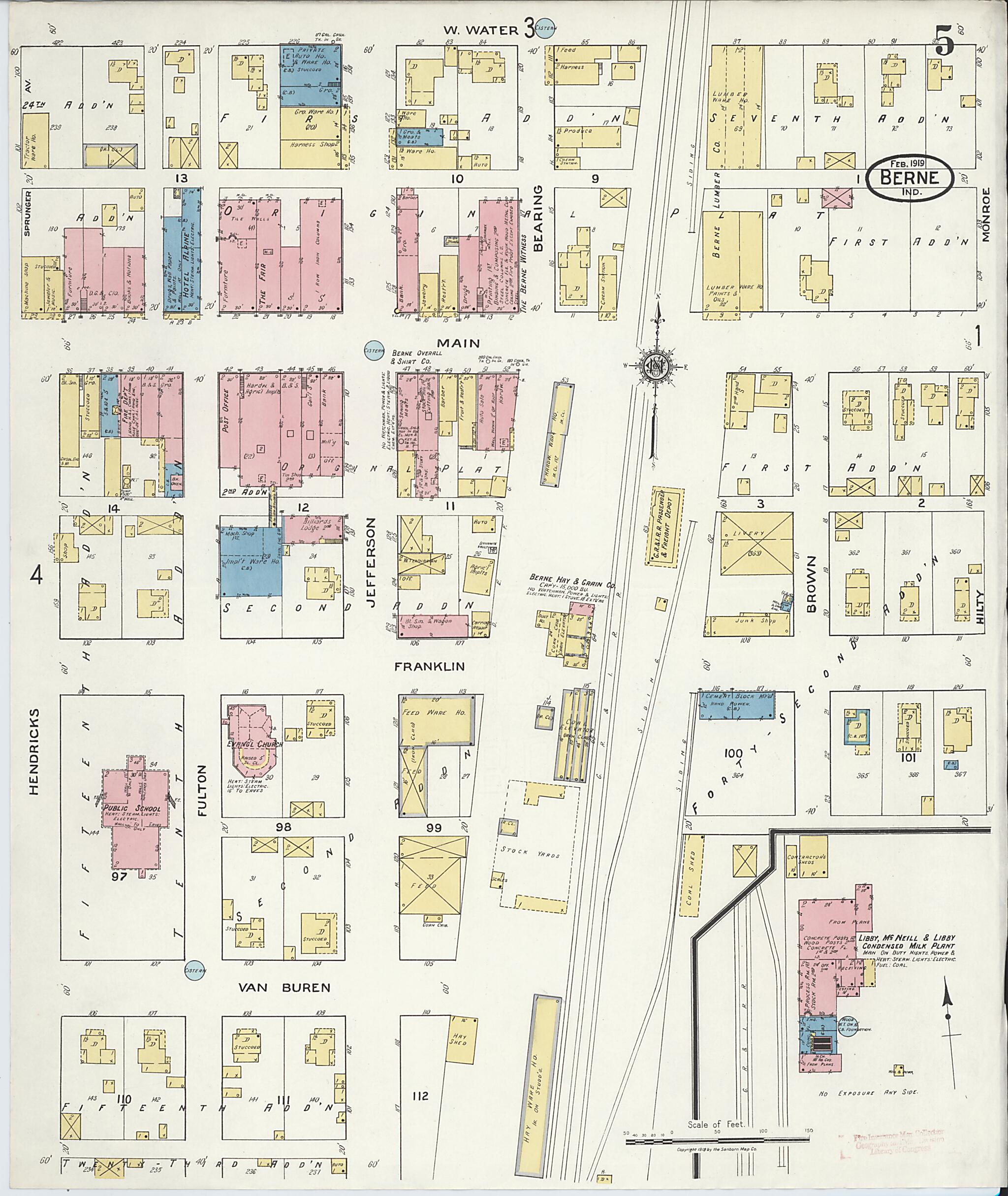 This old map of Berne, Adams County, Indiana was created by Sanborn Map Company in 1919