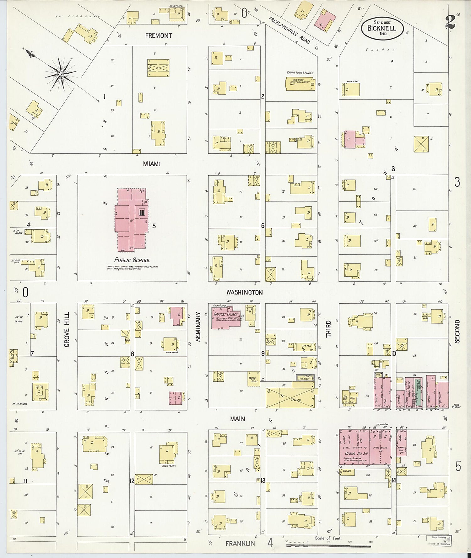 This old map of Bicknell, Knox County, Indiana was created by Sanborn Map Company in 1907