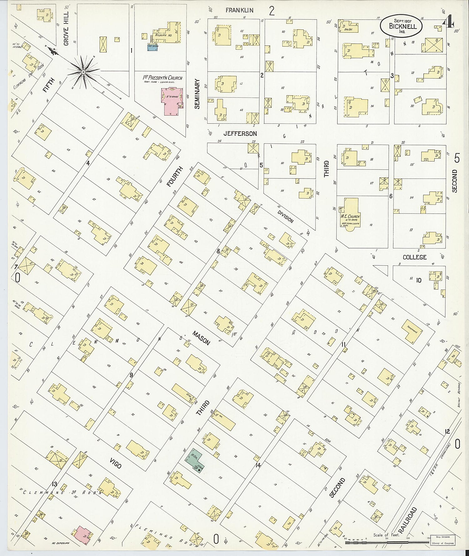 This old map of Bicknell, Knox County, Indiana was created by Sanborn Map Company in 1907